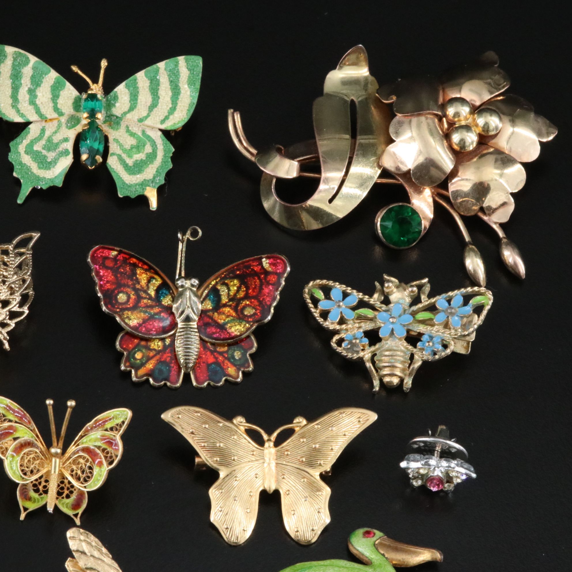Vintage Floral and Animal Themed Brooch and Pin Collection