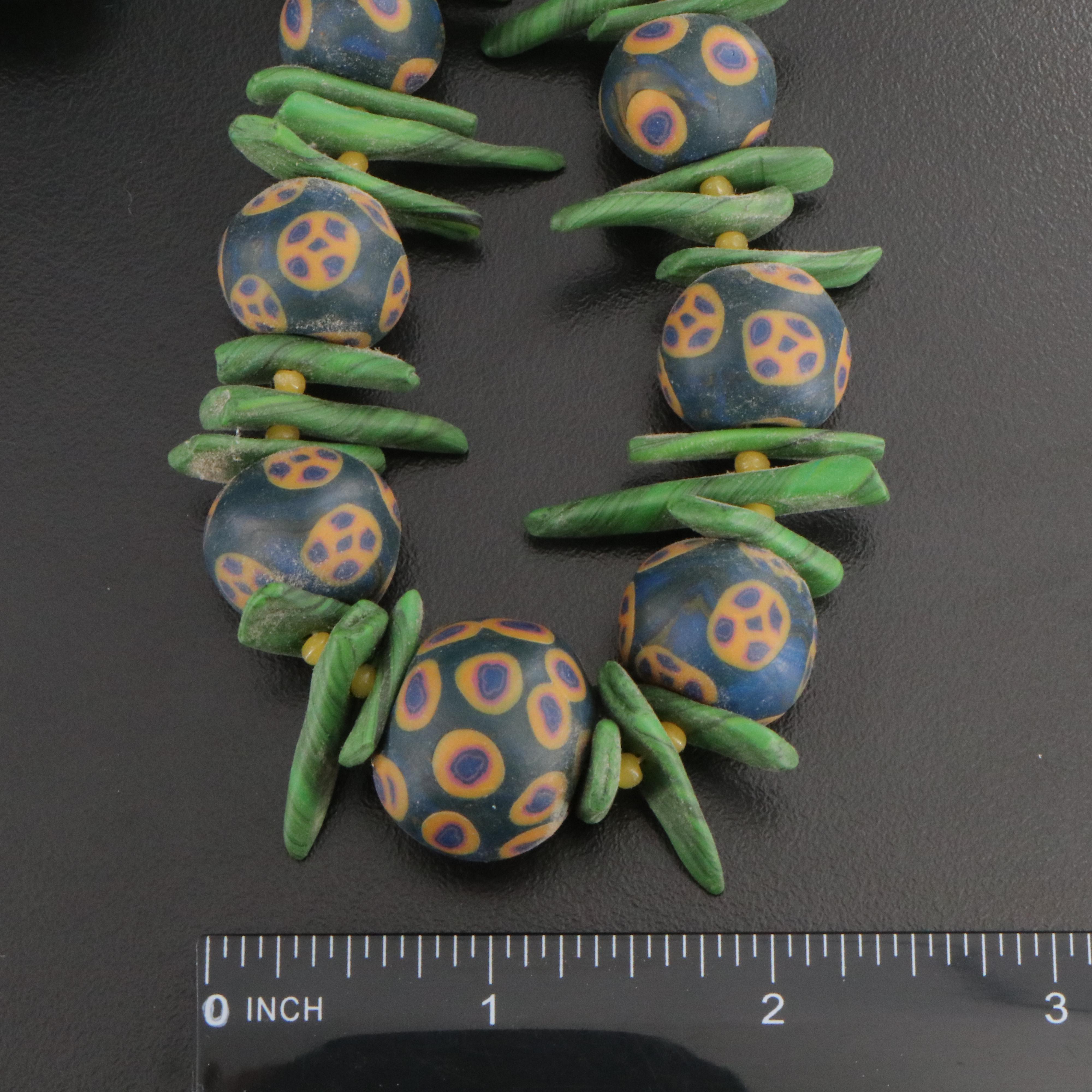 Polymer Clay Bead, Glass & Coral Assemblage Necklaces with African Brass Beads