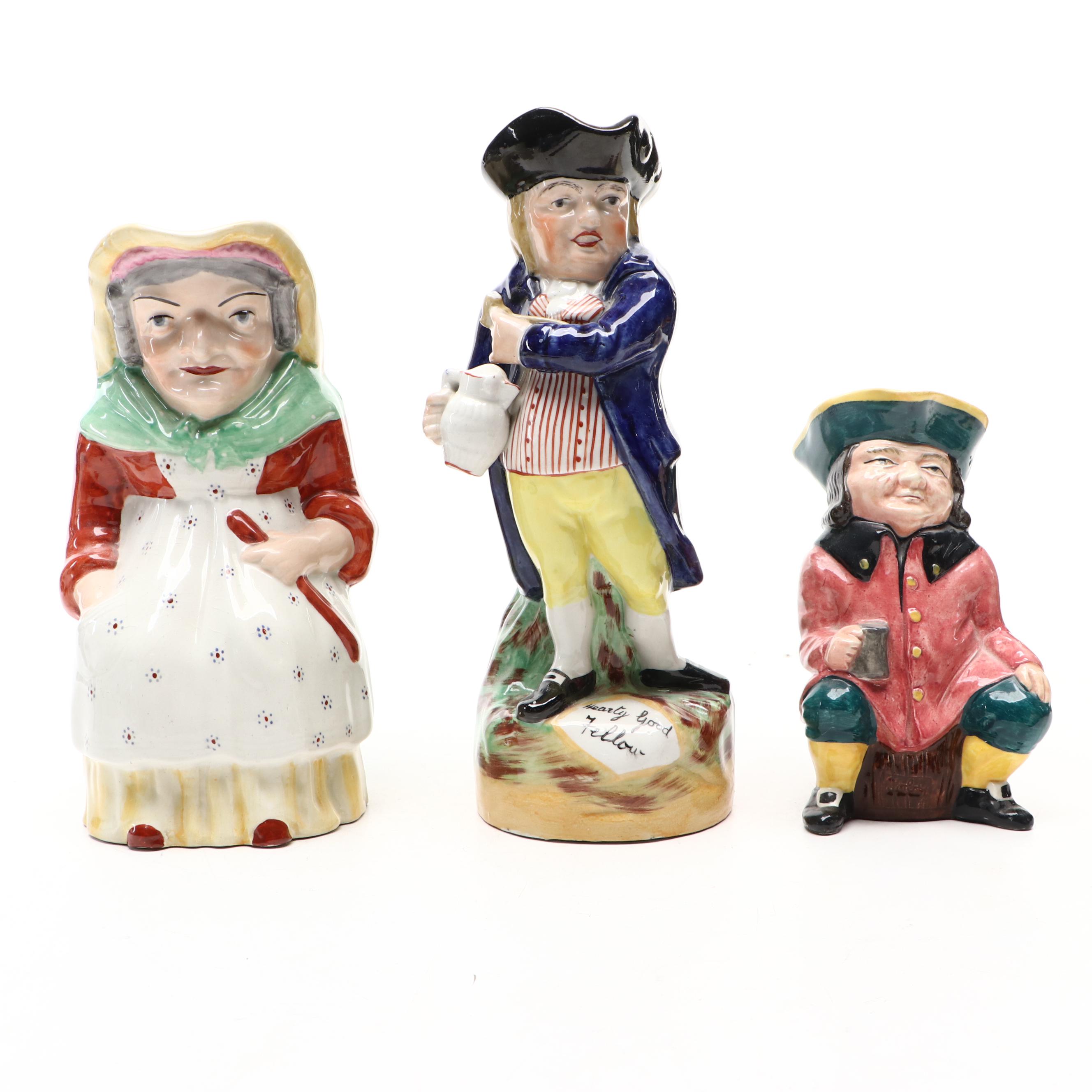 Staffordshire Ware, Sterling with Other English Ceramic Character Jugs