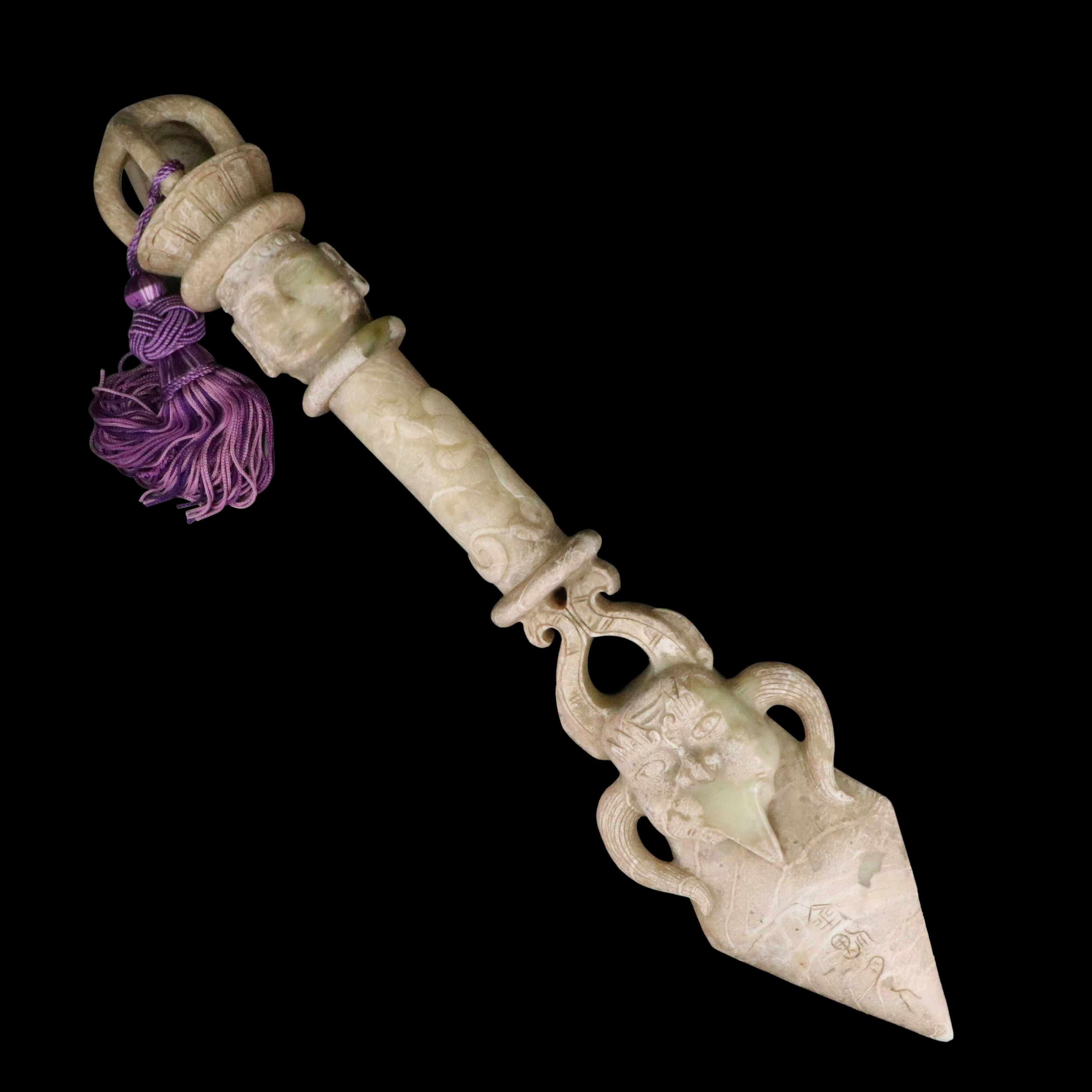 Tibetan Carved Serpentine Ritual Phurba Dagger