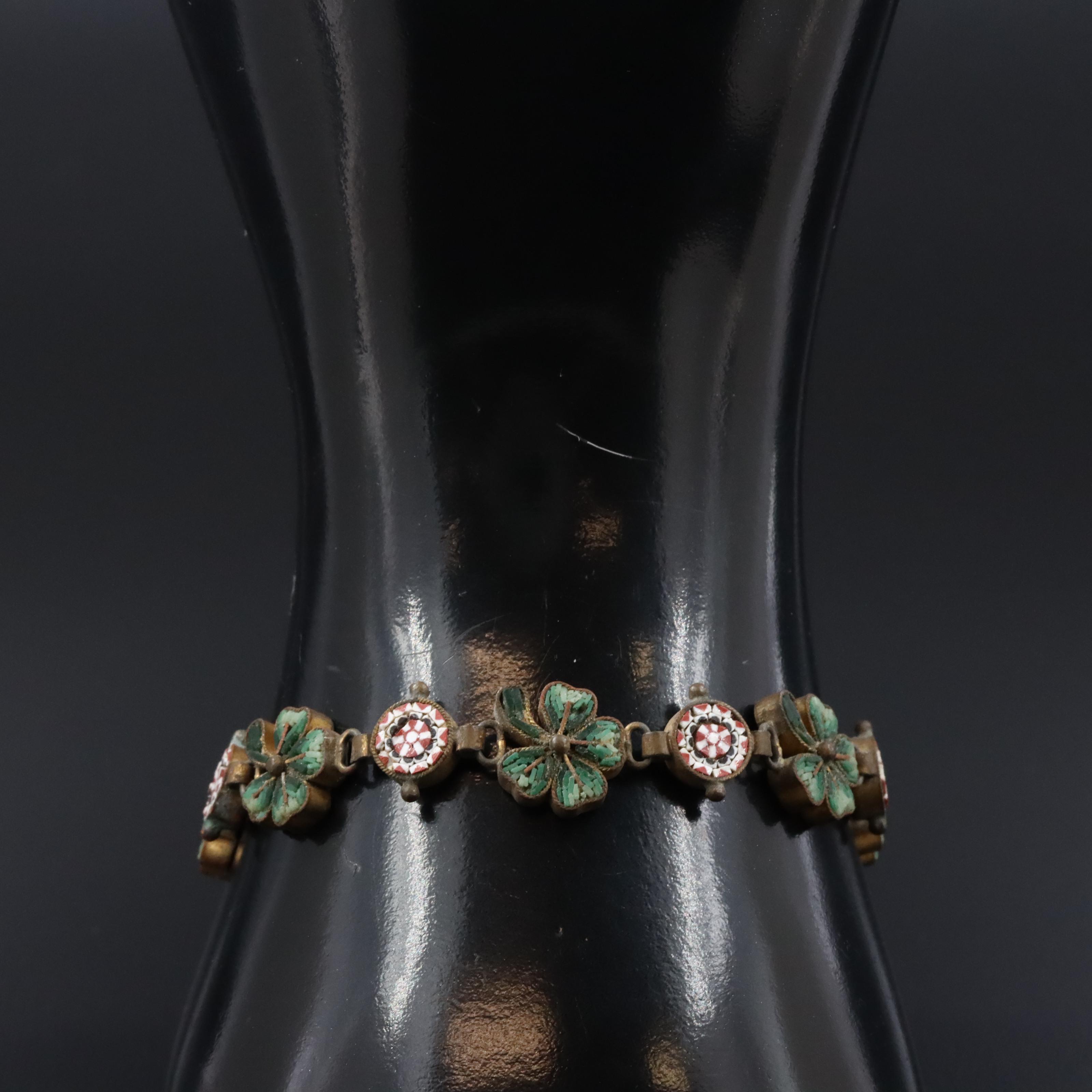 Vintage Clover Micromosaic Link Bracelet