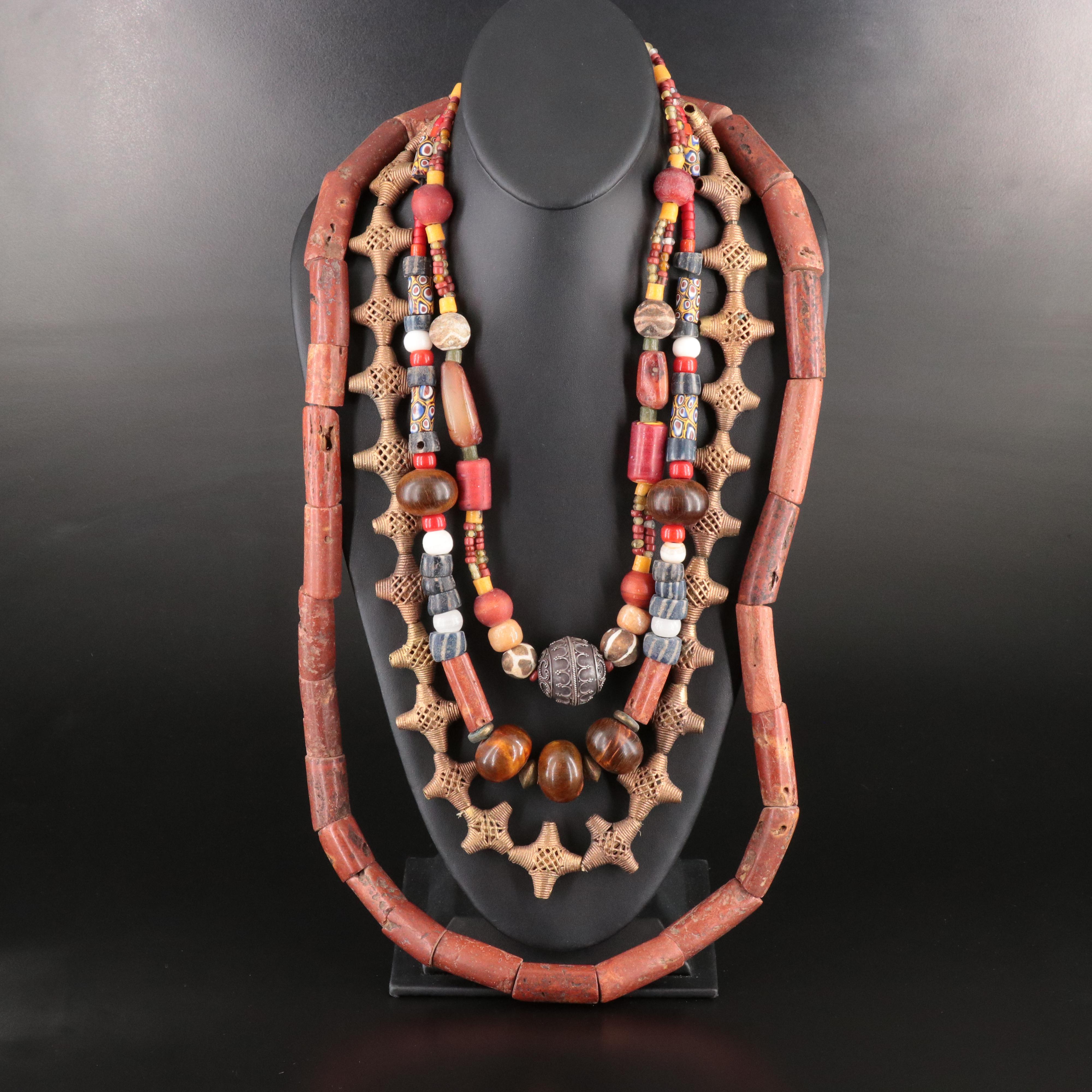 African Brass Crosses, Carnelian and Sterling Featured in Necklaces and Beads