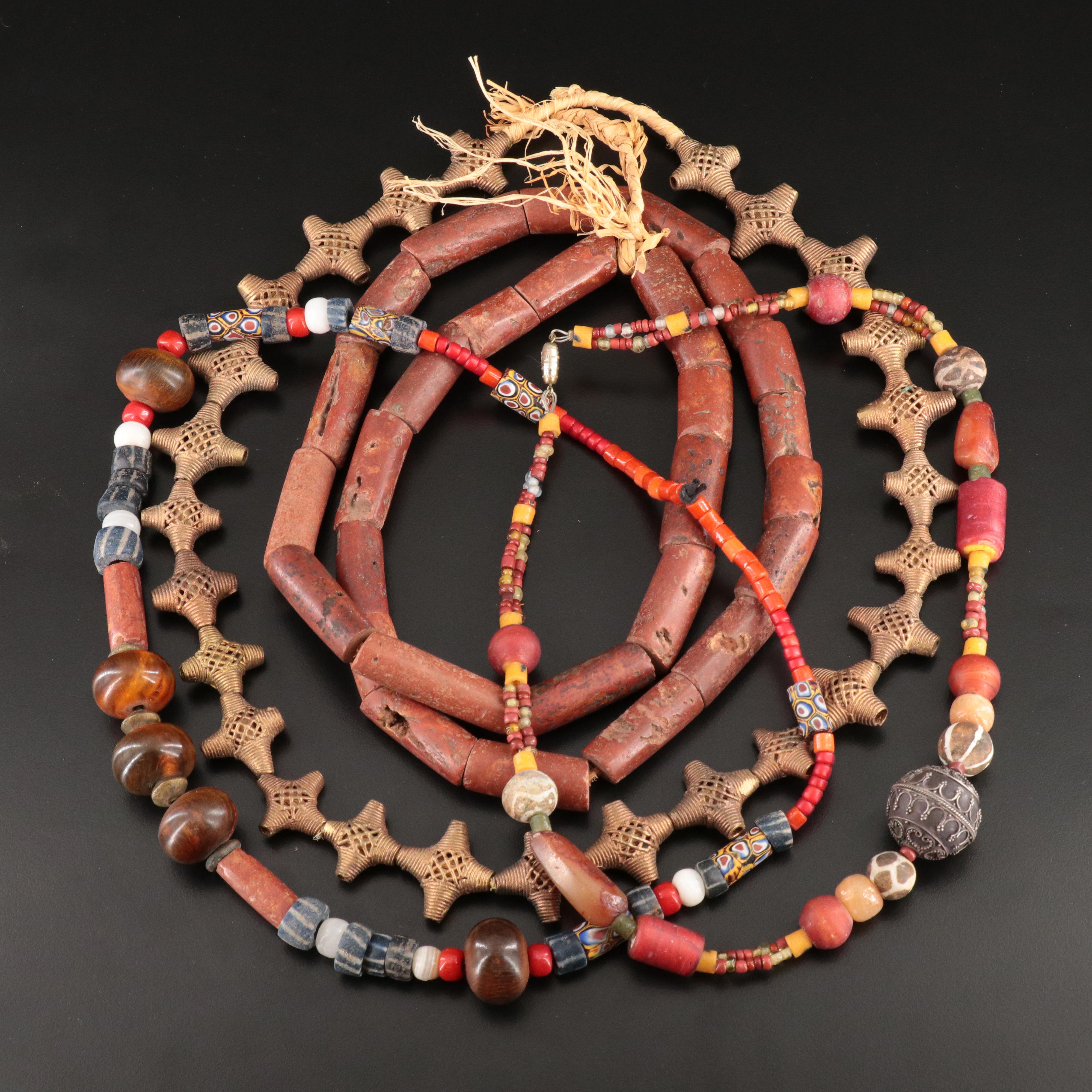 African Brass Crosses, Carnelian and Sterling Featured in Necklaces and Beads