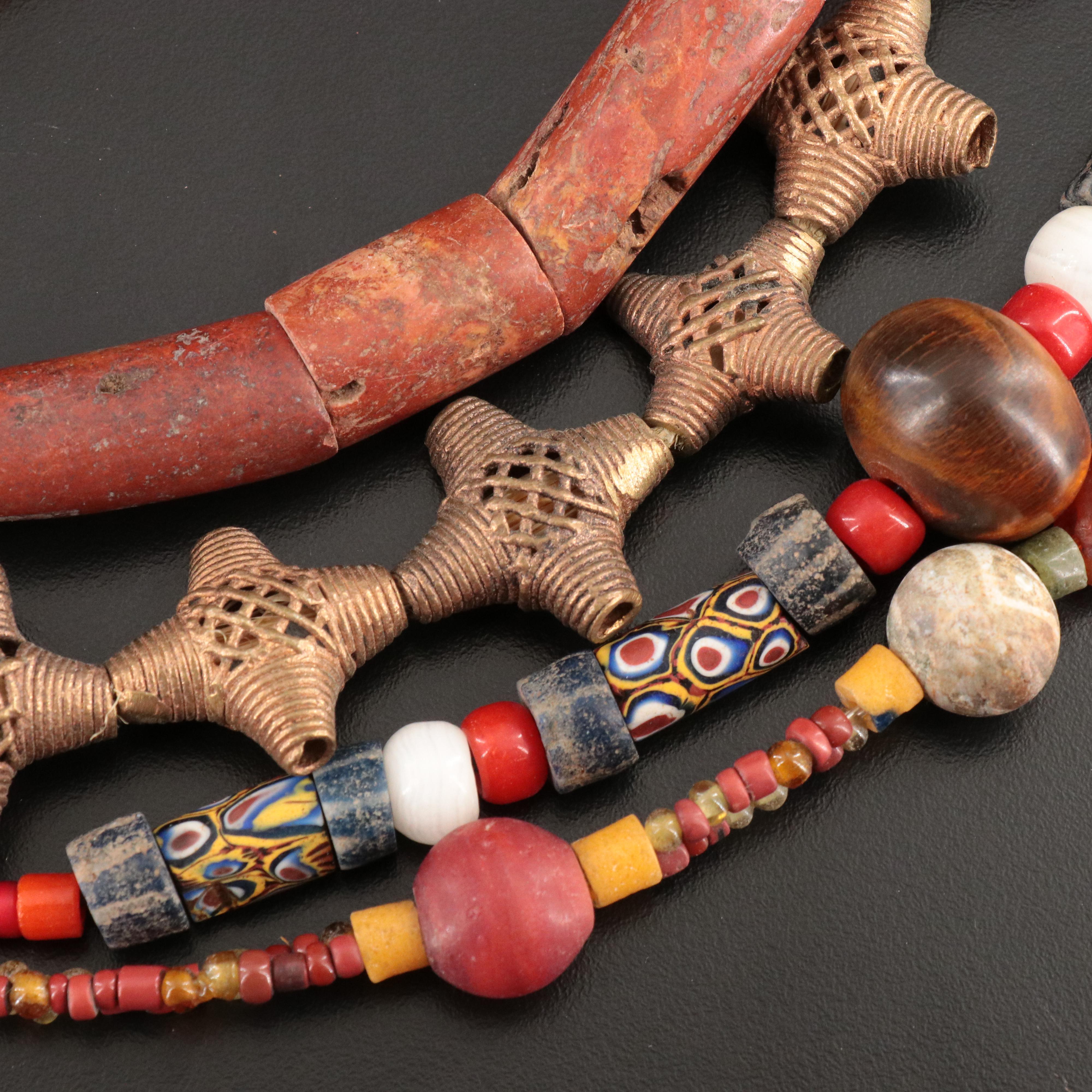 African Brass Crosses, Carnelian and Sterling Featured in Necklaces and Beads