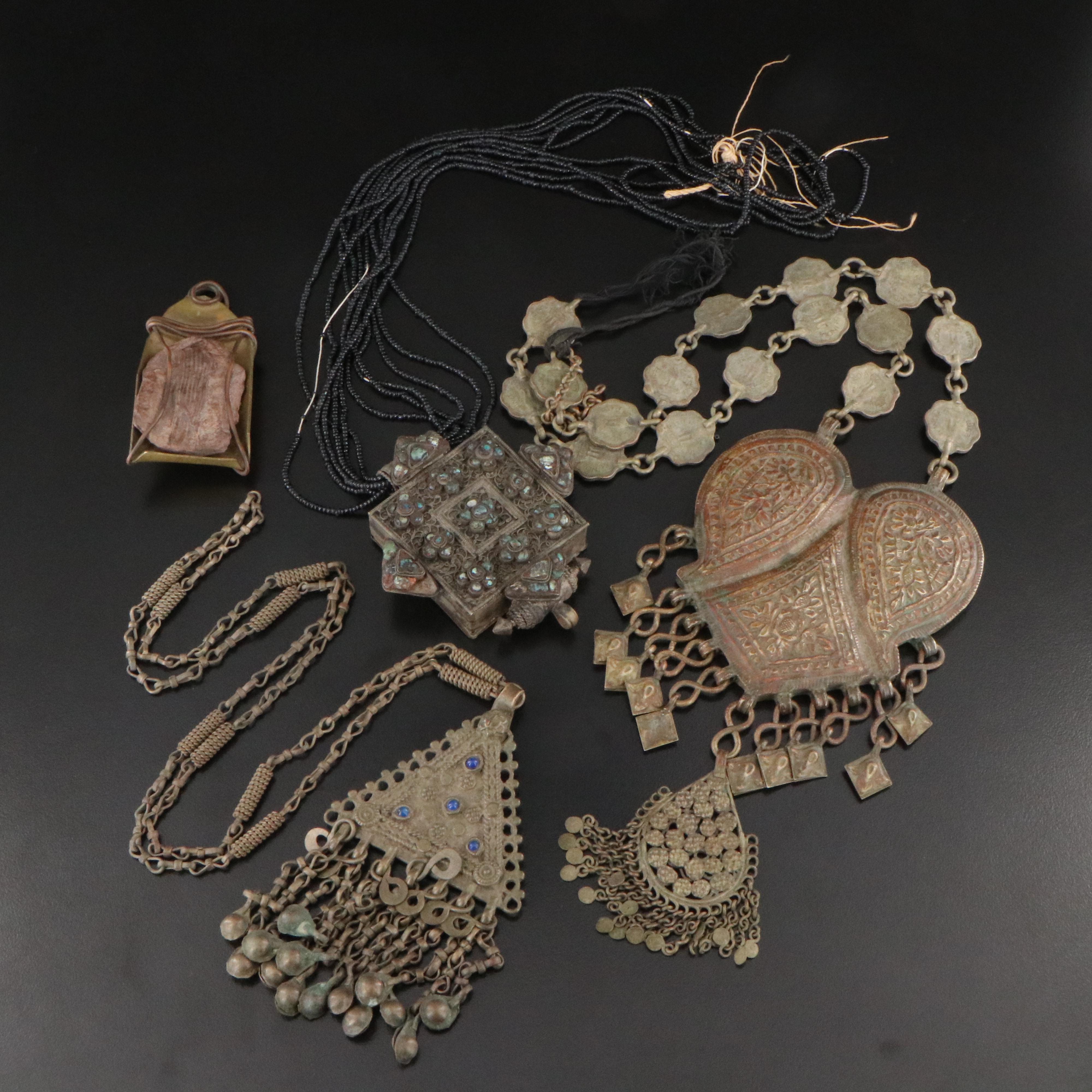 Indian Necklaces Including Prayer Box with Fossil Pendant