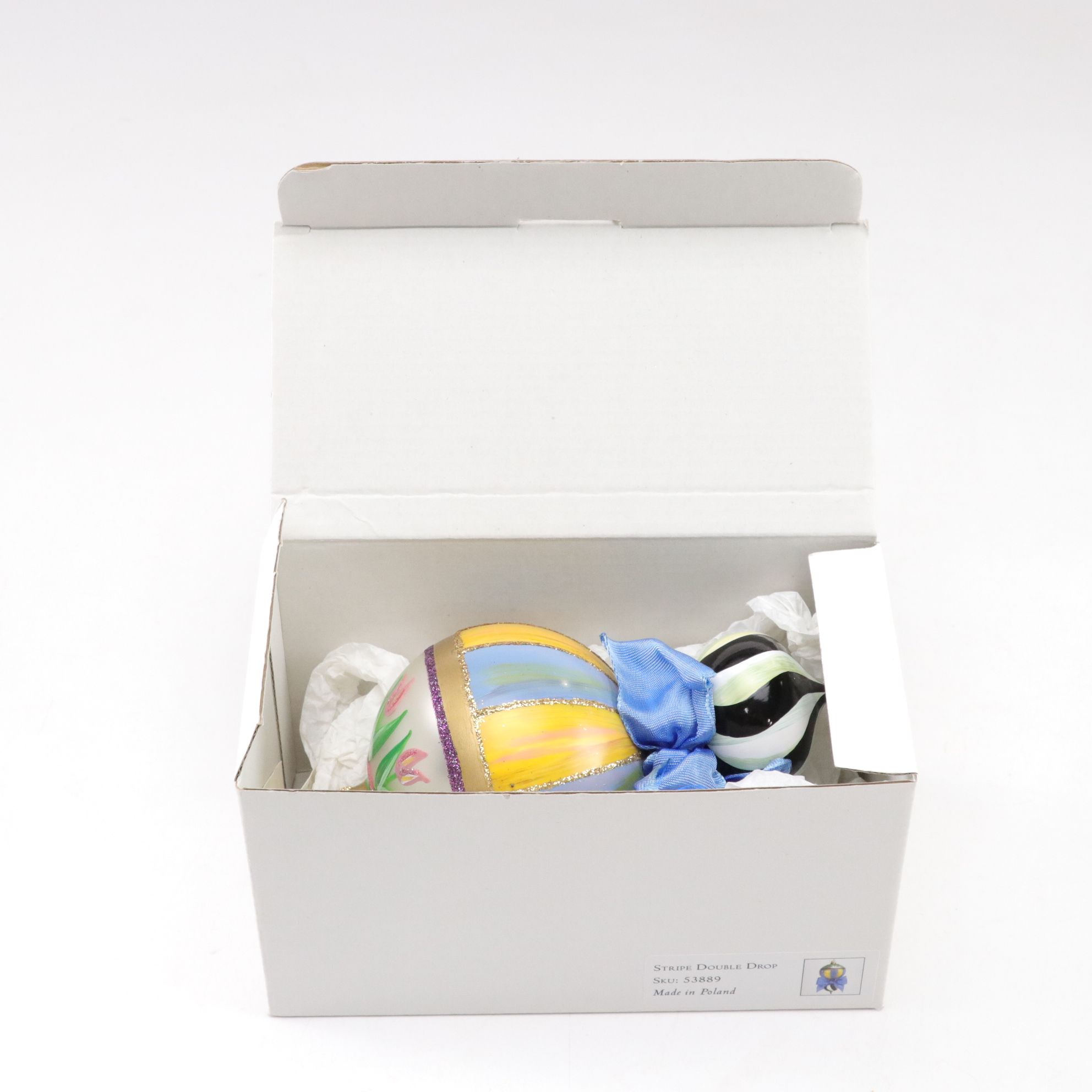 Three MacKenzie-Childs Blown Glass Christmas Ornaments with "First Christmas"