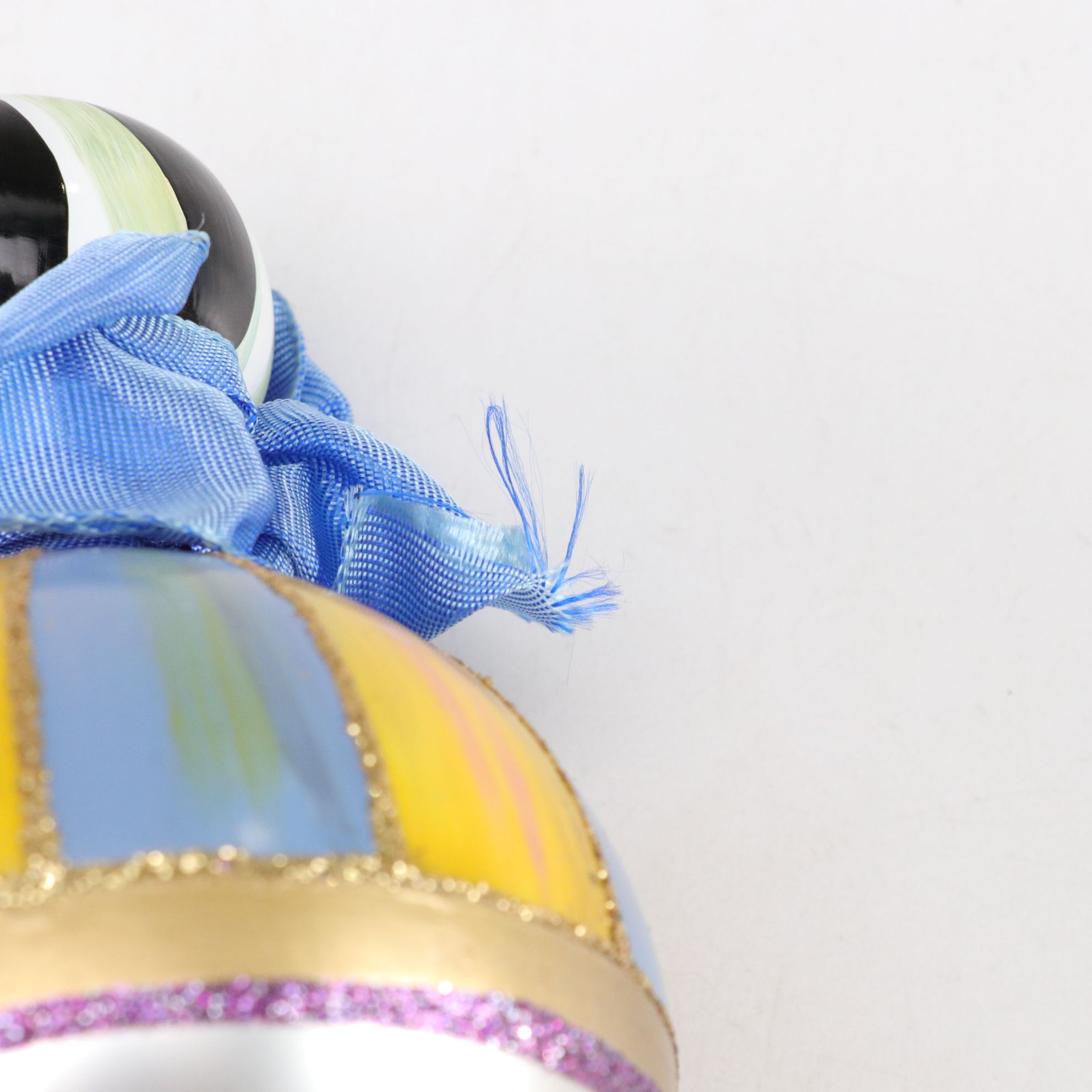 Three MacKenzie-Childs Blown Glass Christmas Ornaments with "First Christmas"