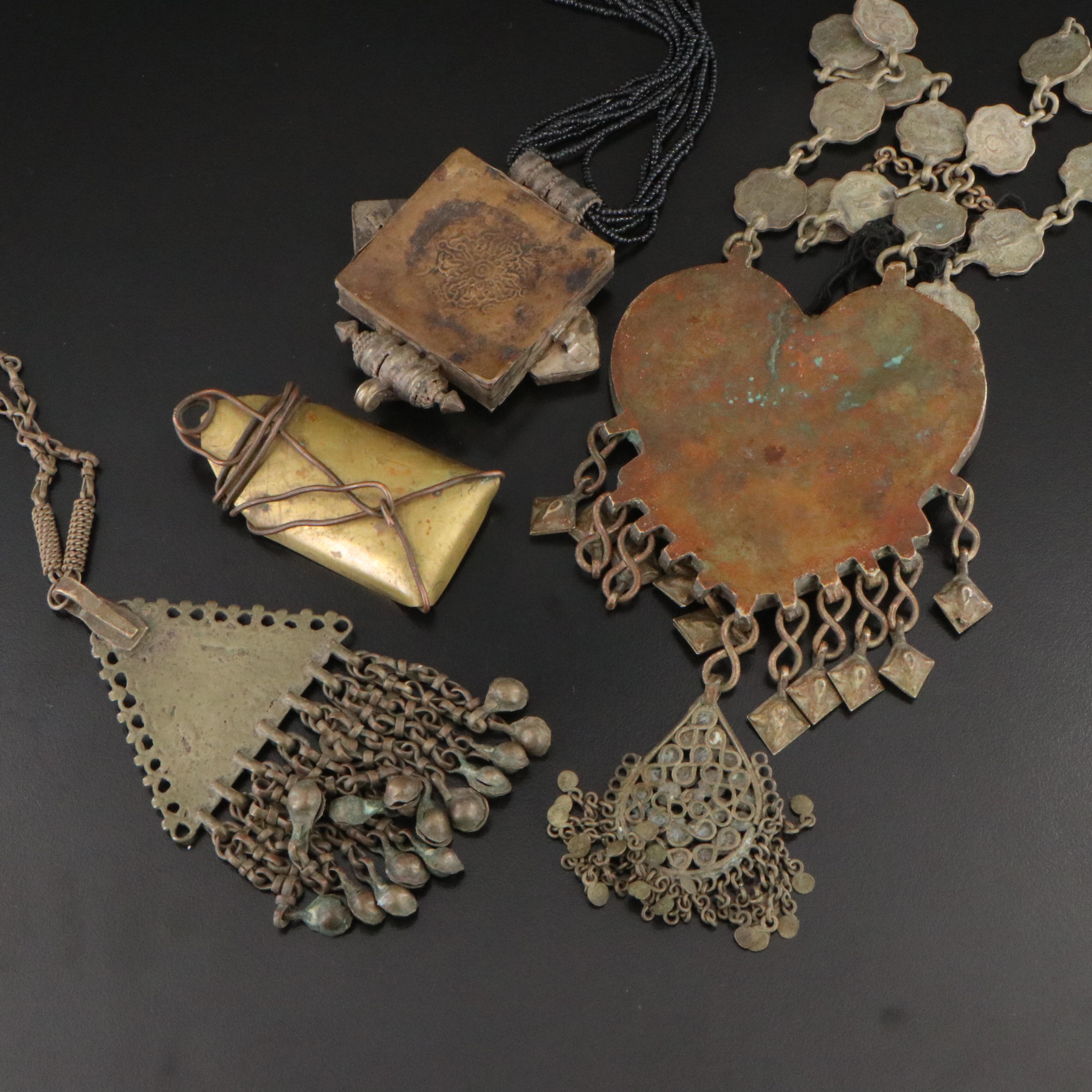 Indian Necklaces Including Prayer Box with Fossil Pendant