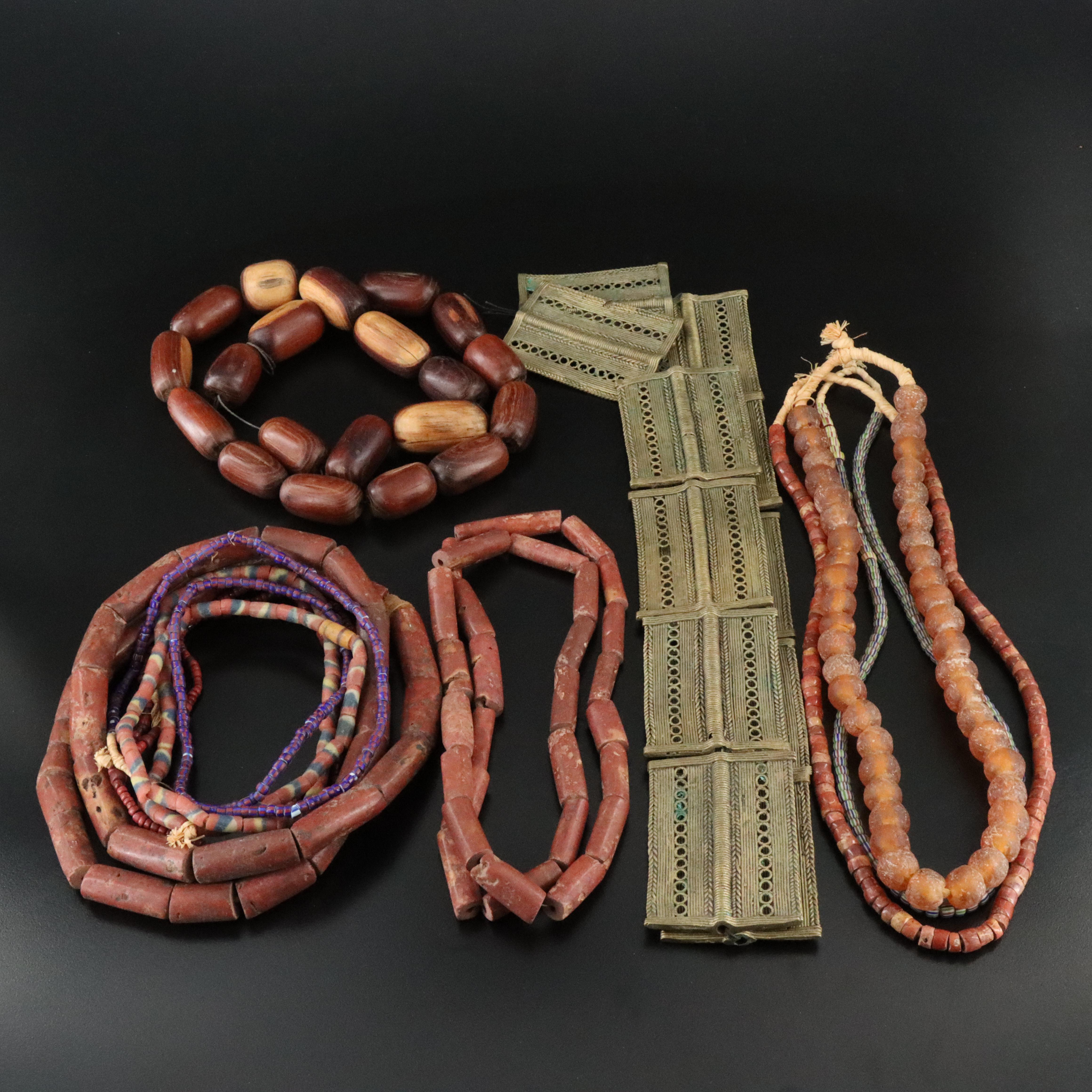 Trade Bead Collection Including Brass, Glass Beads and Wood