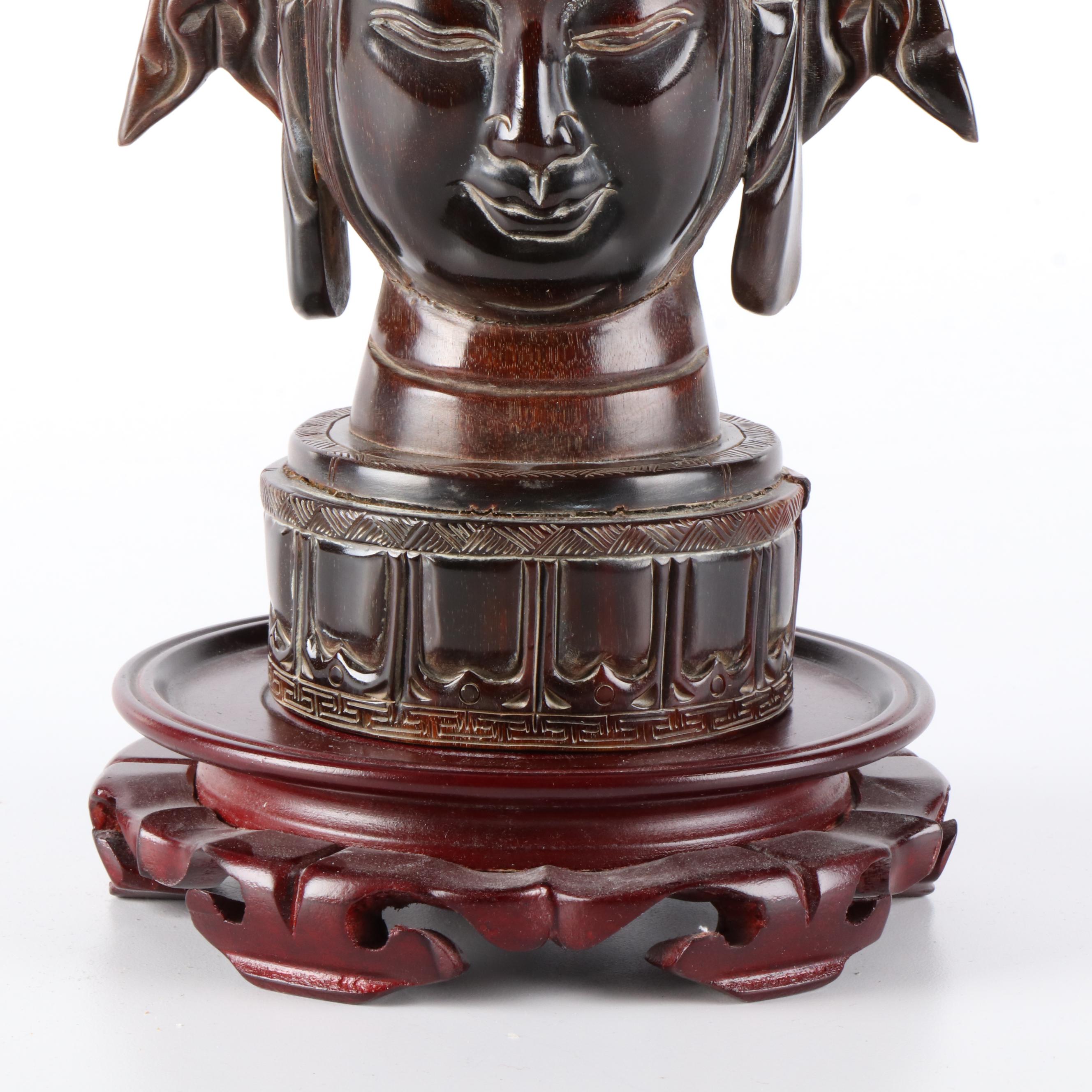 Tibetan Carved Horn Chenrezig Bust