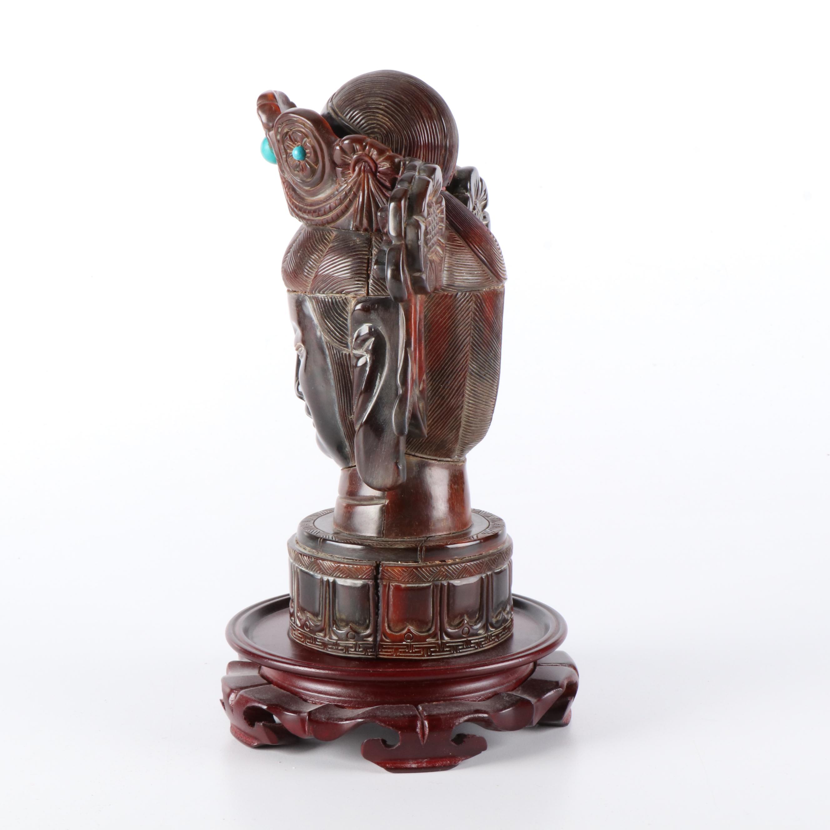 Tibetan Carved Horn Chenrezig Bust