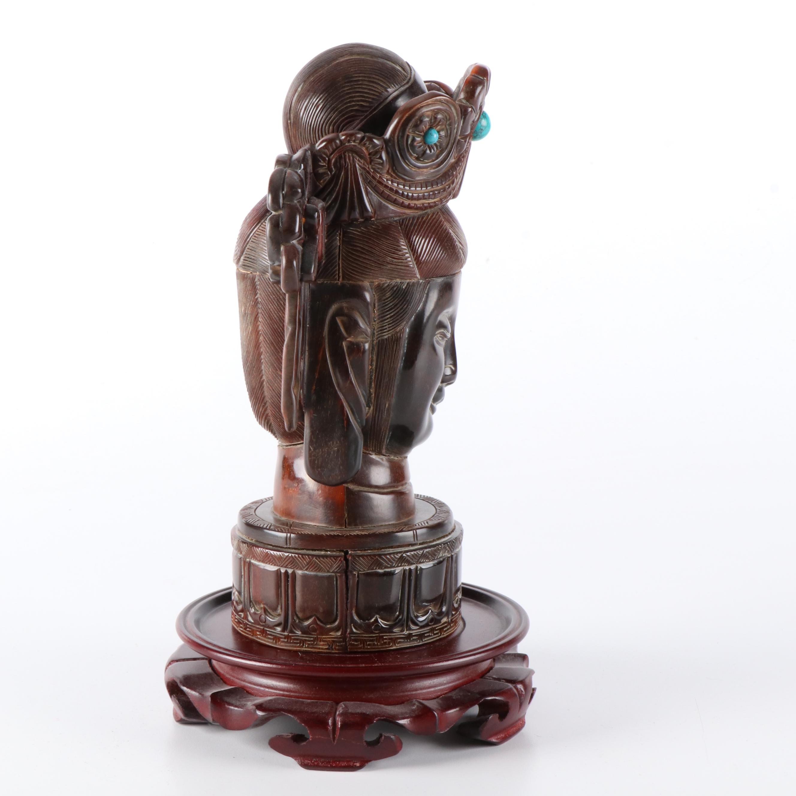 Tibetan Carved Horn Chenrezig Bust