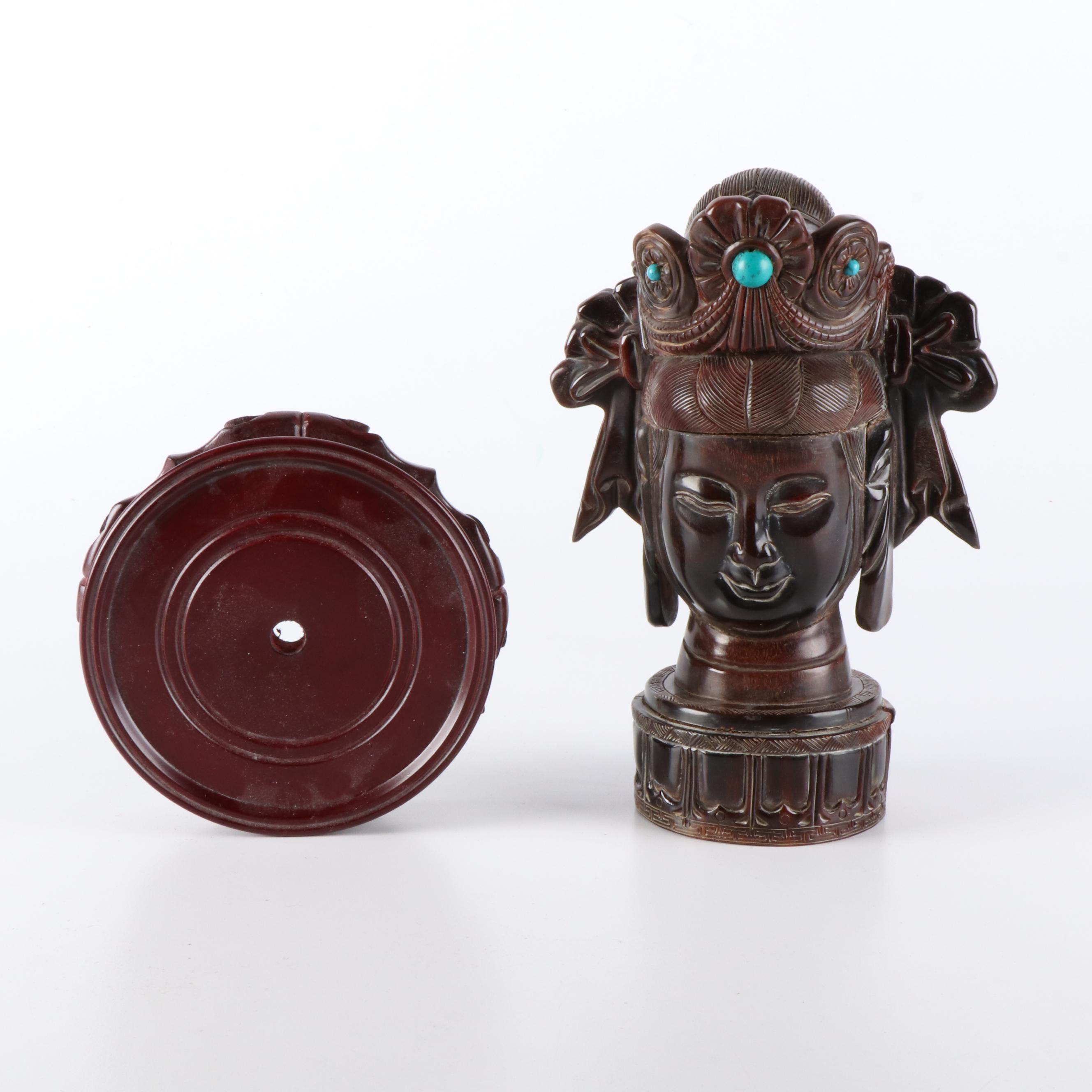 Tibetan Carved Horn Chenrezig Bust