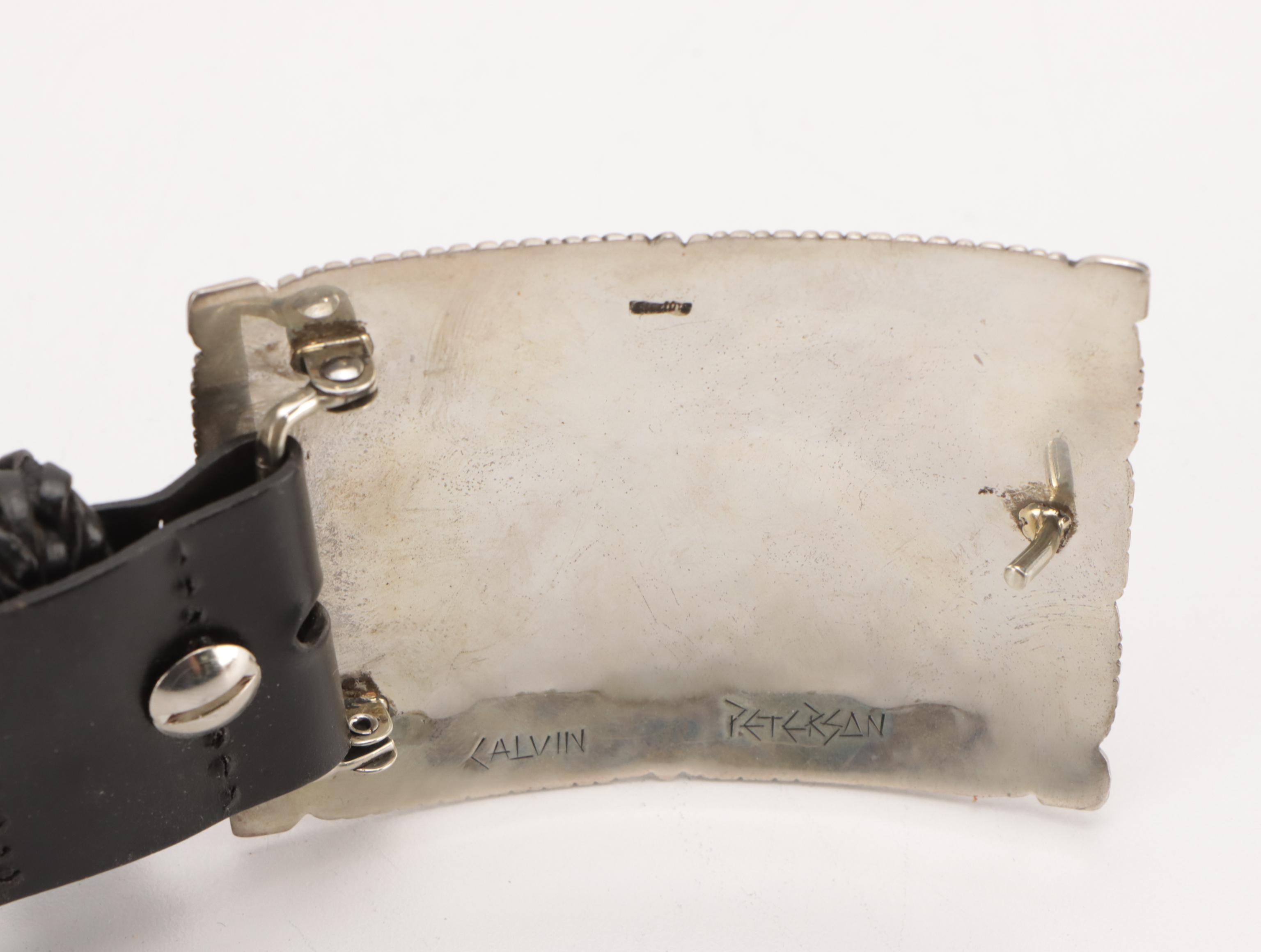 Calvin Peterson Carved Sterling Silver and Braided Leather Belt
