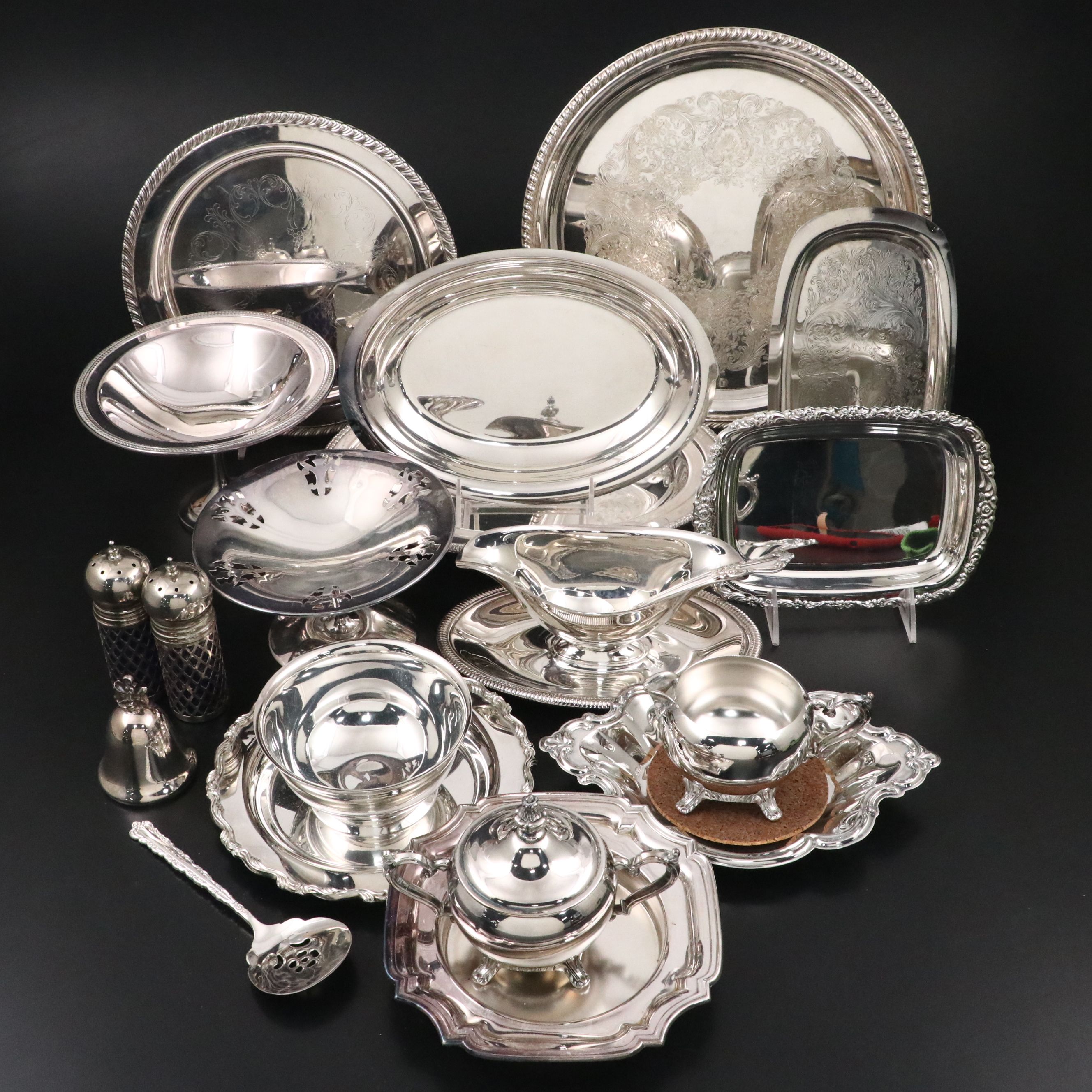 American Silver Plate Trays and Serving Dishes with Other Table Accessories