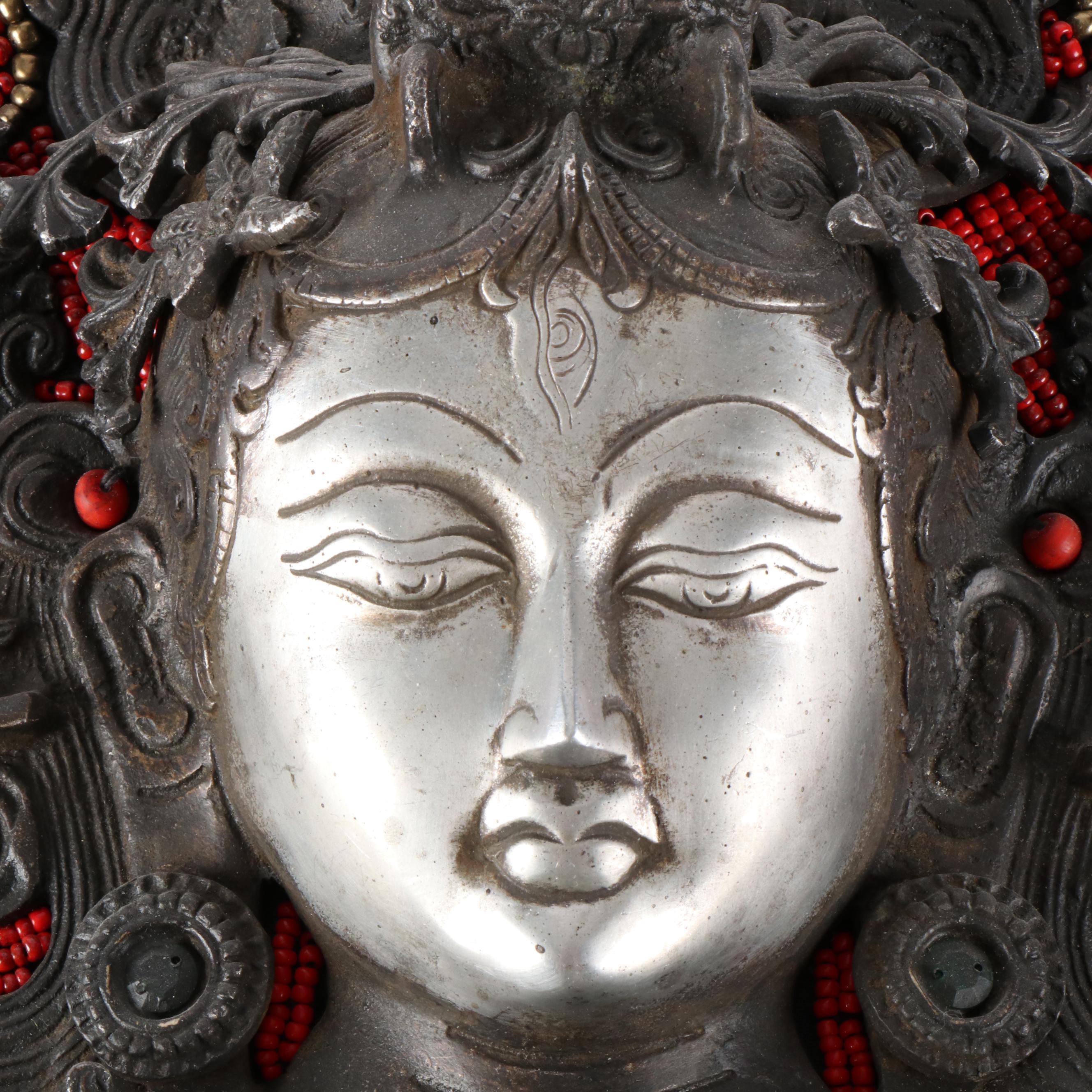 Tibetan Faux Turquoise and Glass Beaded Tara Guanyin Wall Hanging