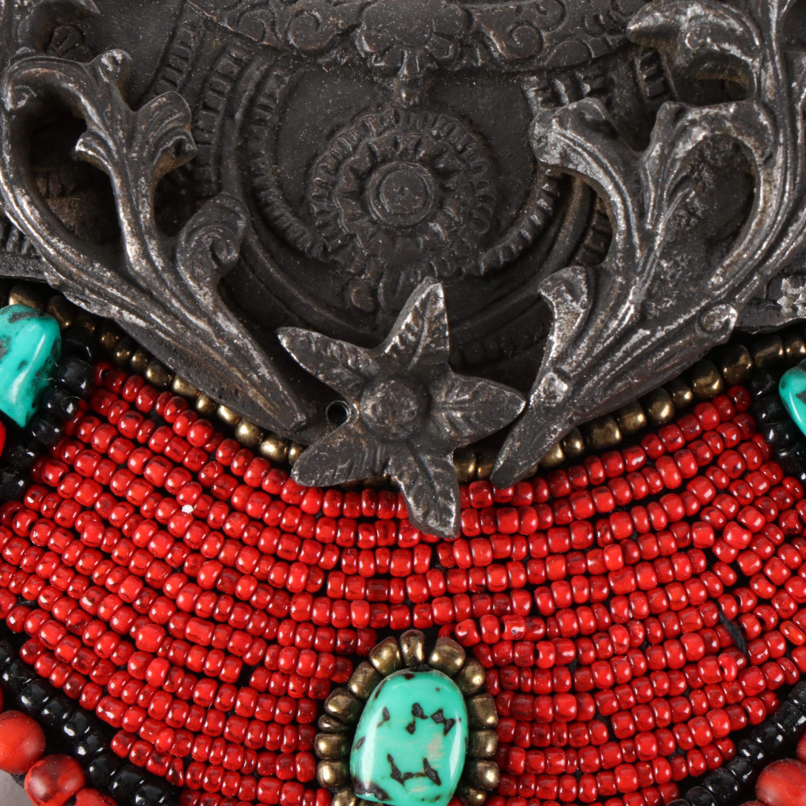 Tibetan Faux Turquoise and Glass Beaded Tara Guanyin Wall Hanging