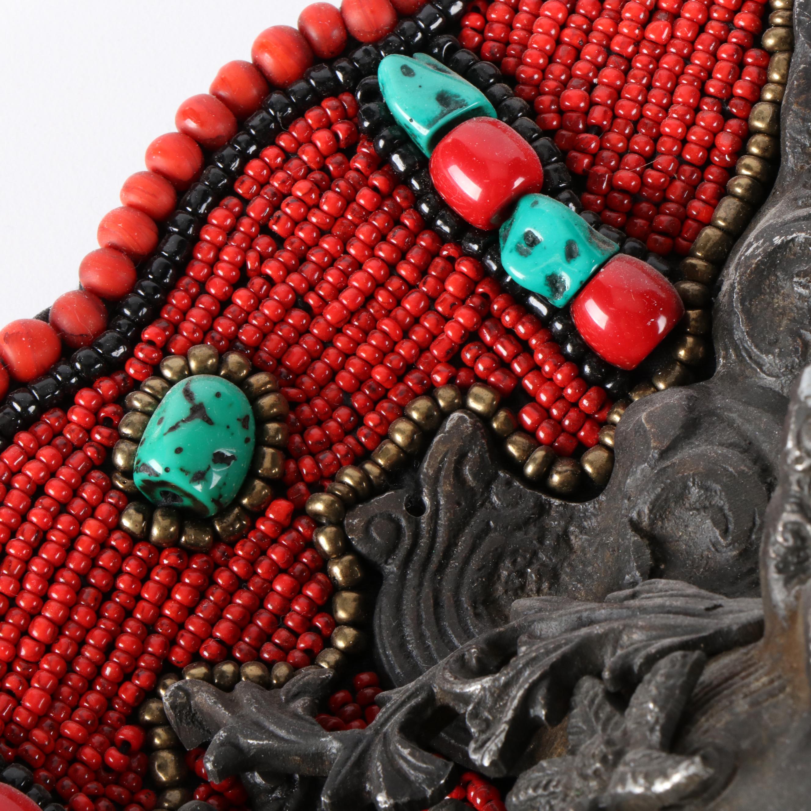Tibetan Faux Turquoise and Glass Beaded Tara Guanyin Wall Hanging