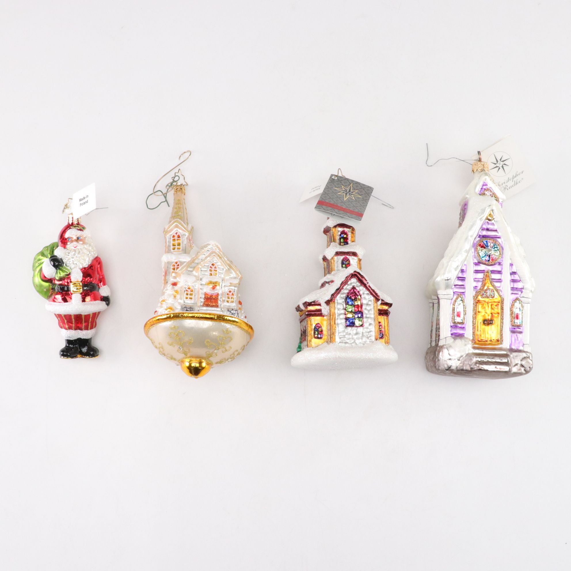 Four Chrisopher Radko Blown Glass Christmas Ornaments with "Midnight Blessings"