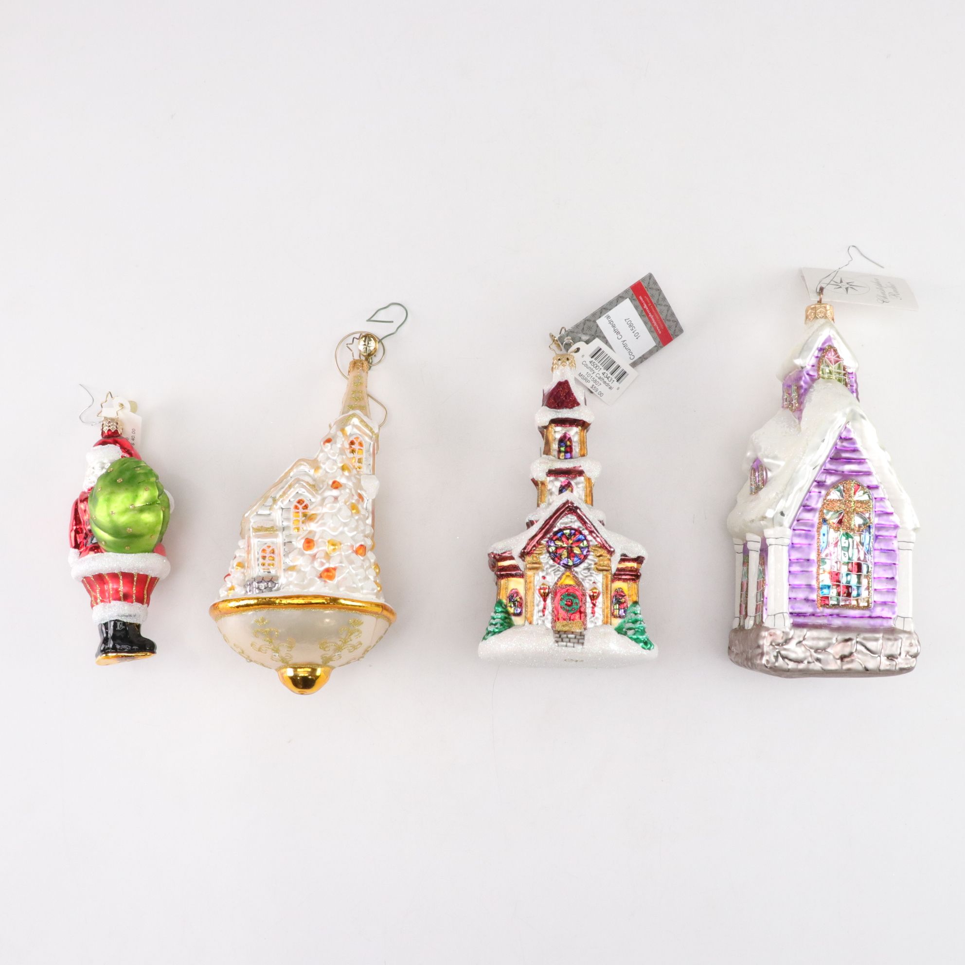 Four Chrisopher Radko Blown Glass Christmas Ornaments with "Midnight Blessings"