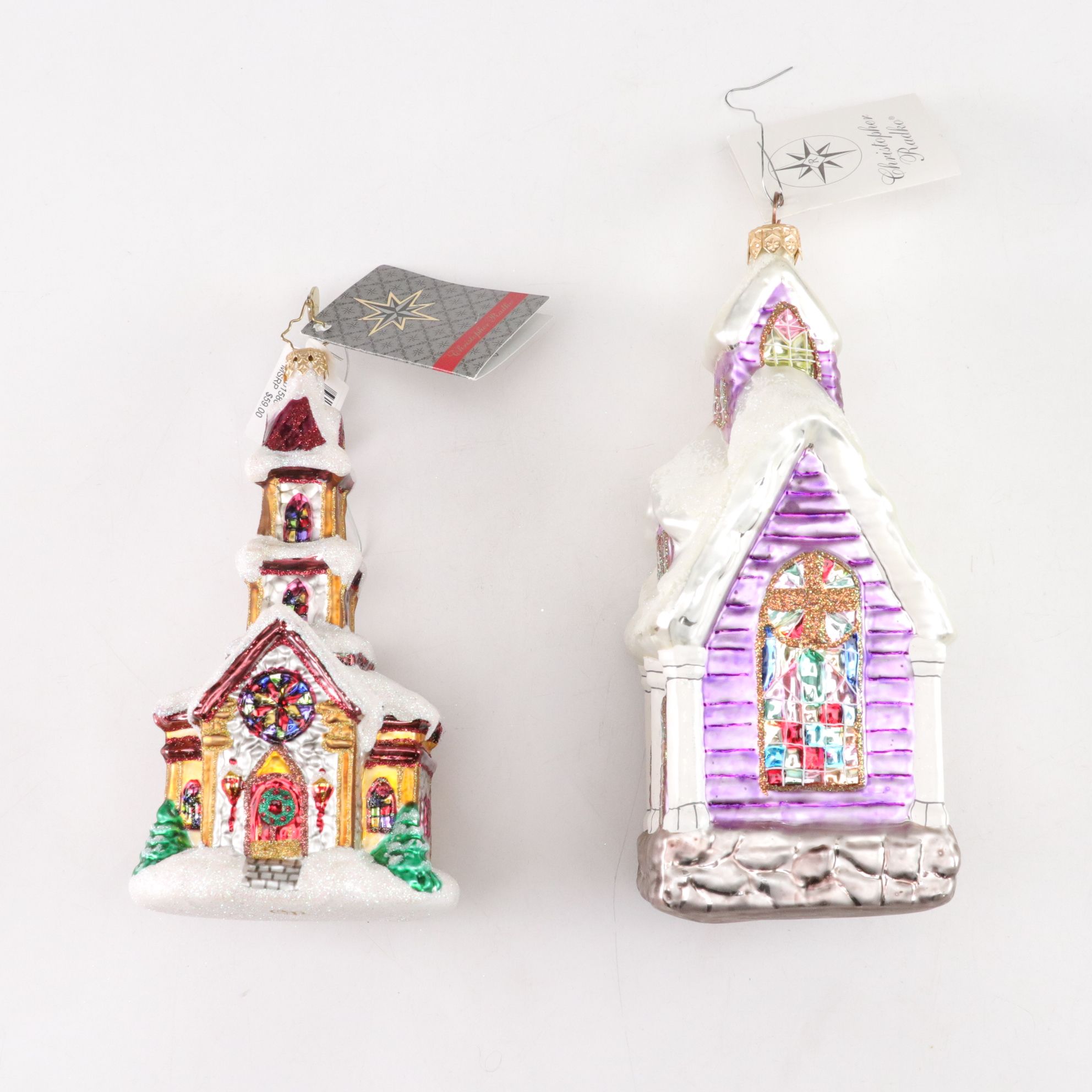 Four Chrisopher Radko Blown Glass Christmas Ornaments with "Midnight Blessings"