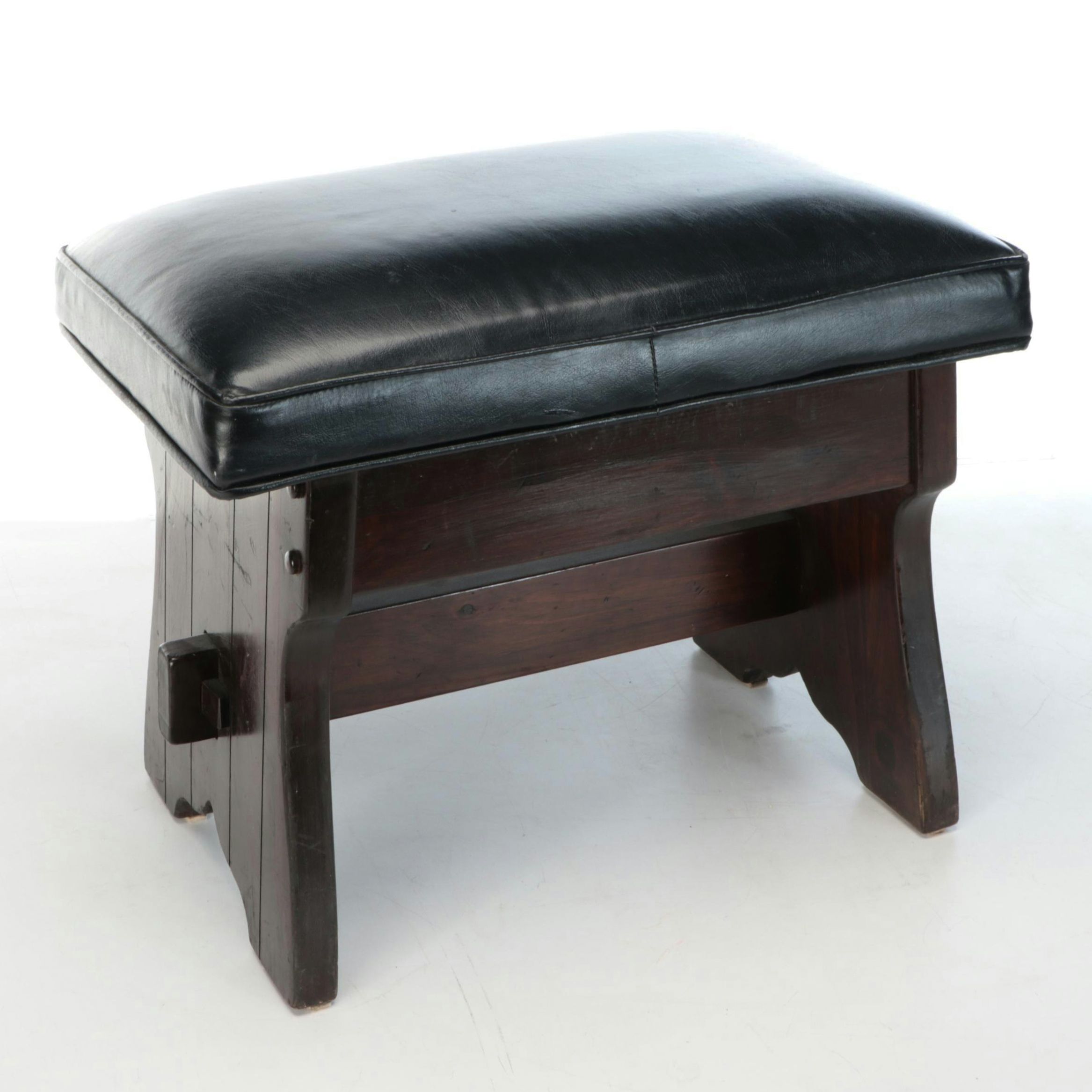 Black Leather and Wood Footrest