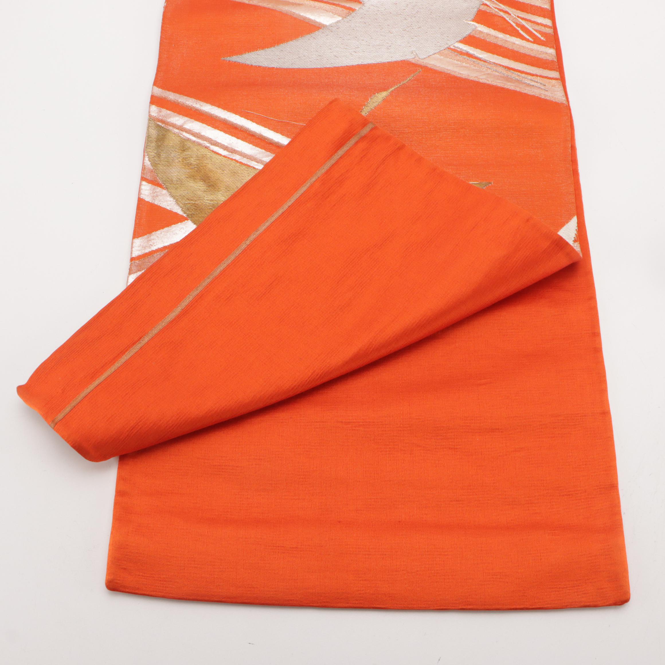 Japanese Rokutsu Fukuro Obi in Metallic Embroidered Silk