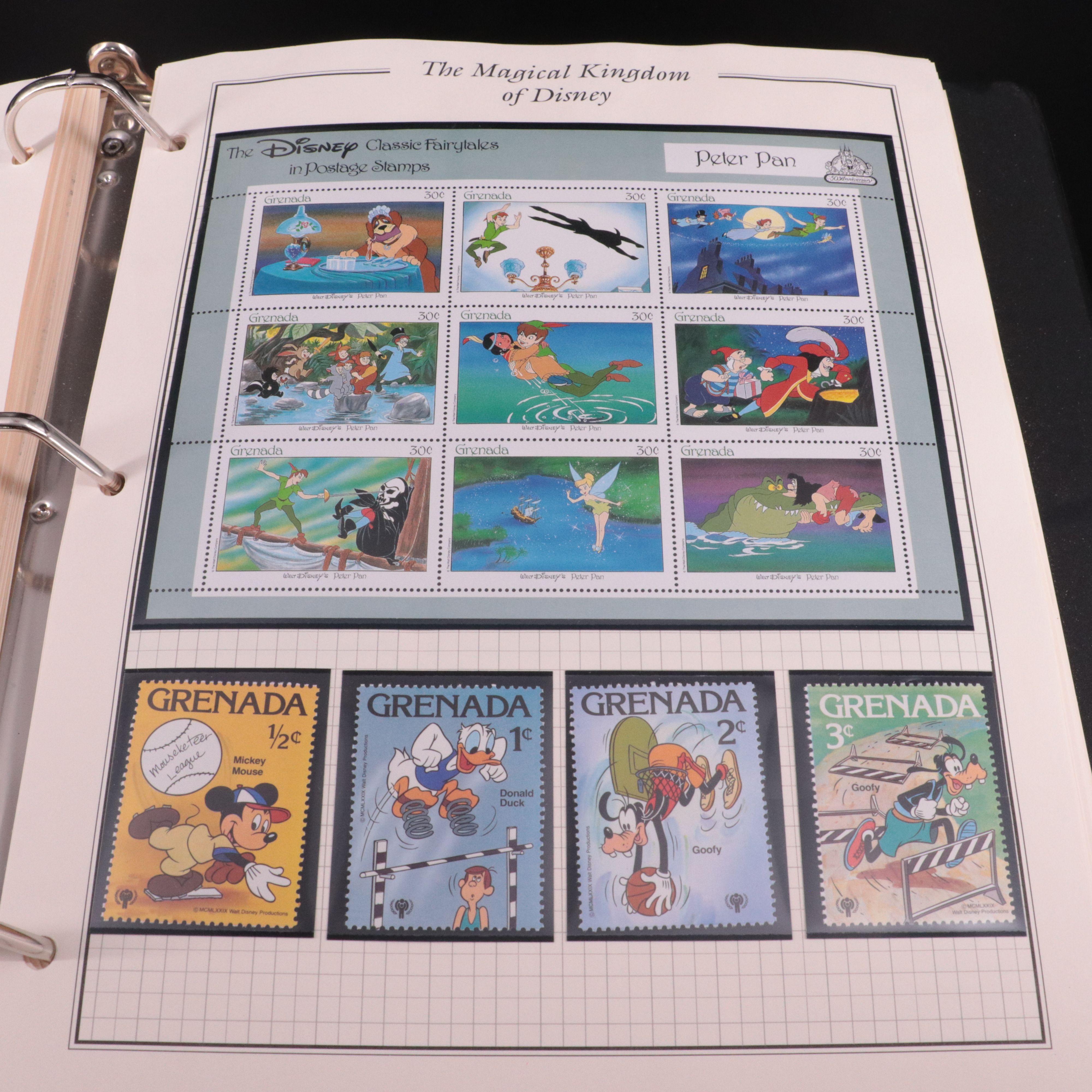 Album of Mint Condition Disney-Themed Postage Stamps