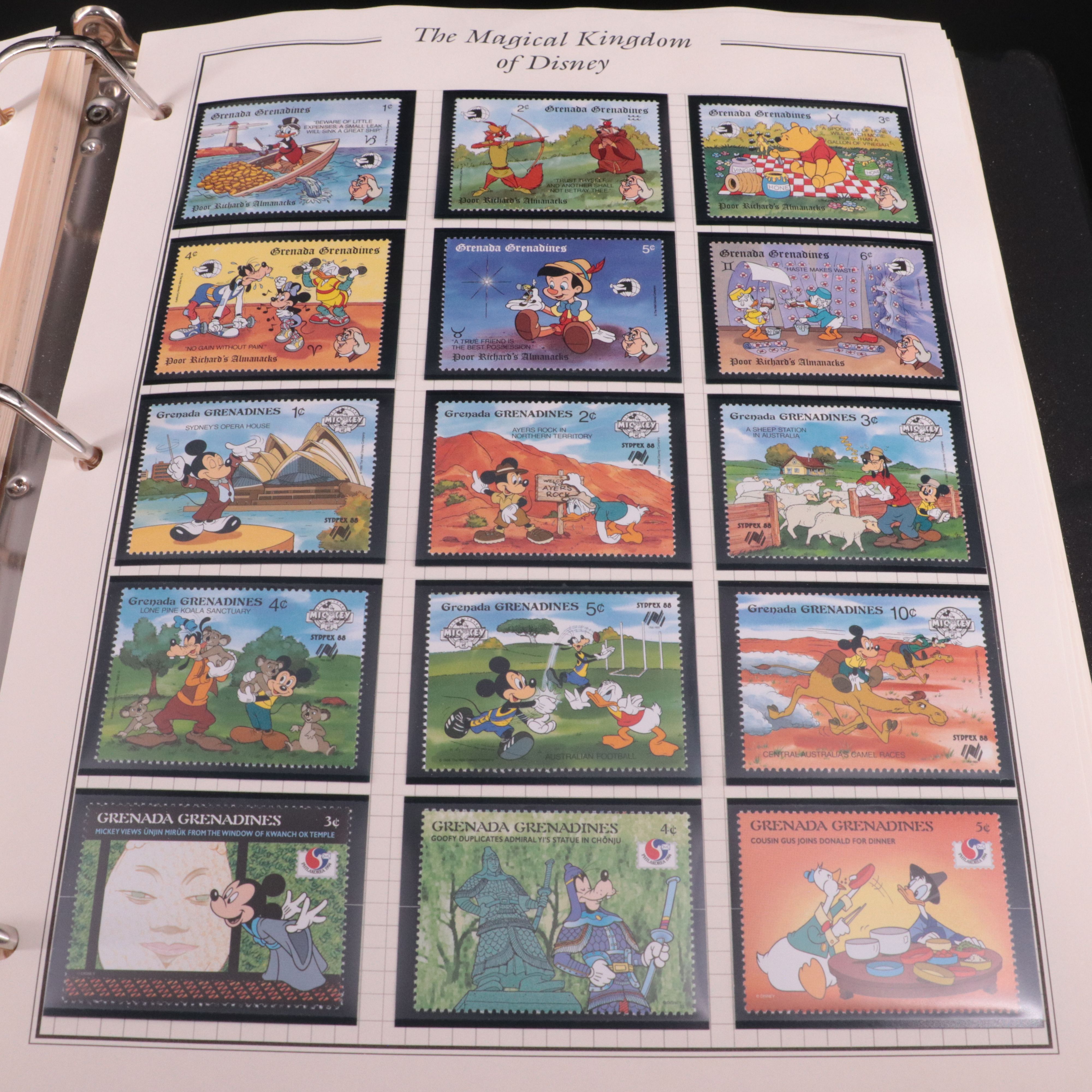 Album of Mint Condition Disney-Themed Postage Stamps