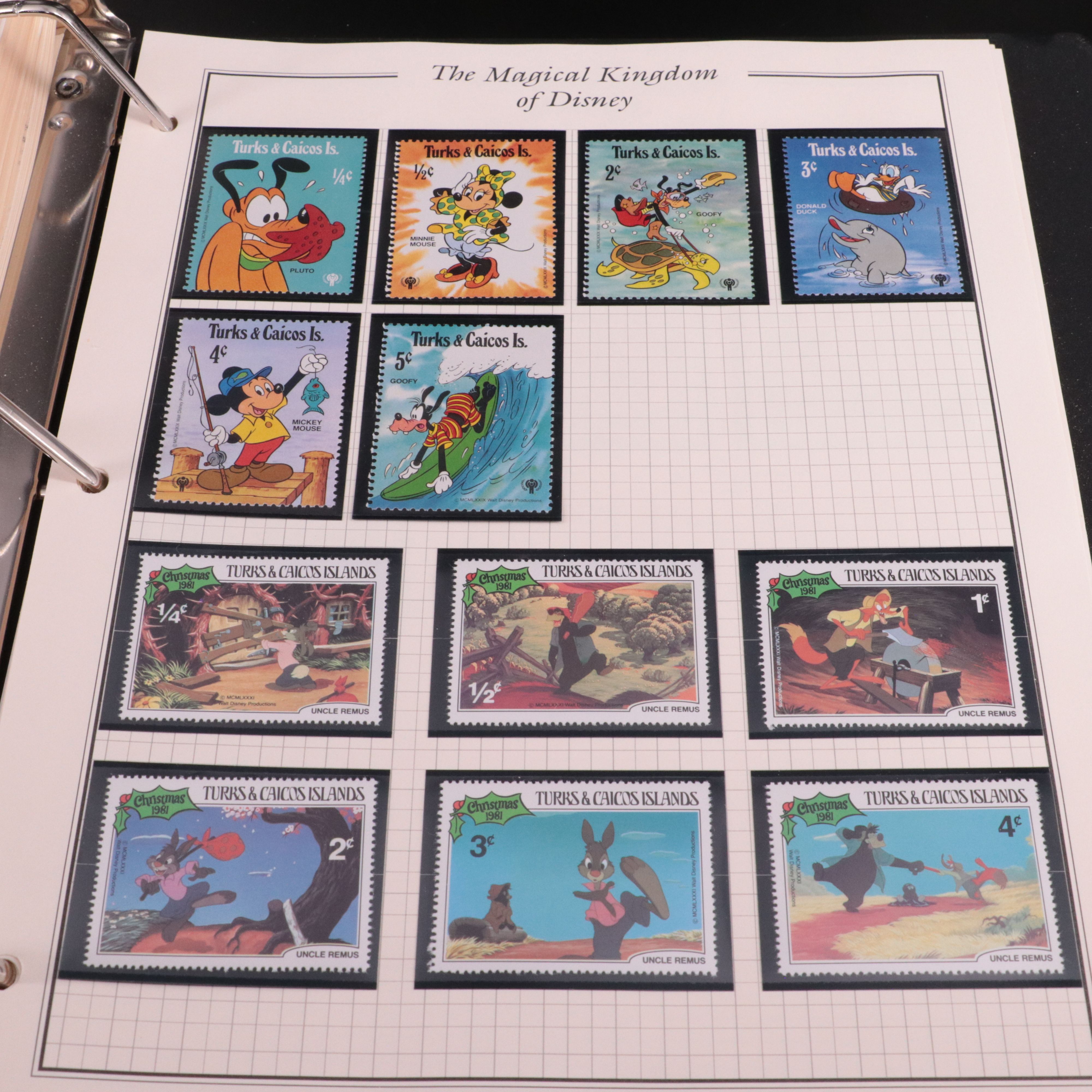 Album of Mint Condition Disney-Themed Postage Stamps