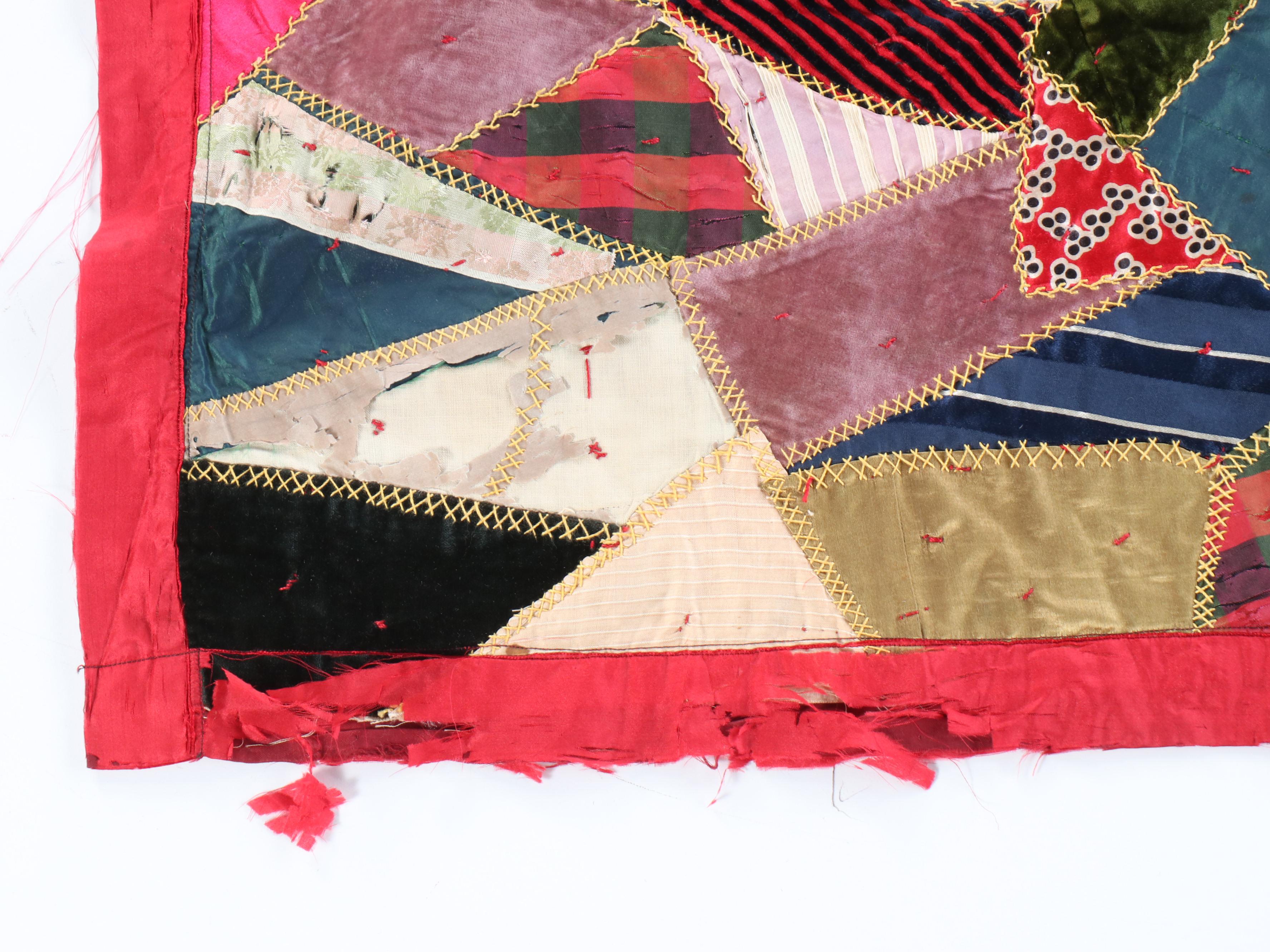 Victorian Handmade Crazy Quilt with Herringbone Stitch