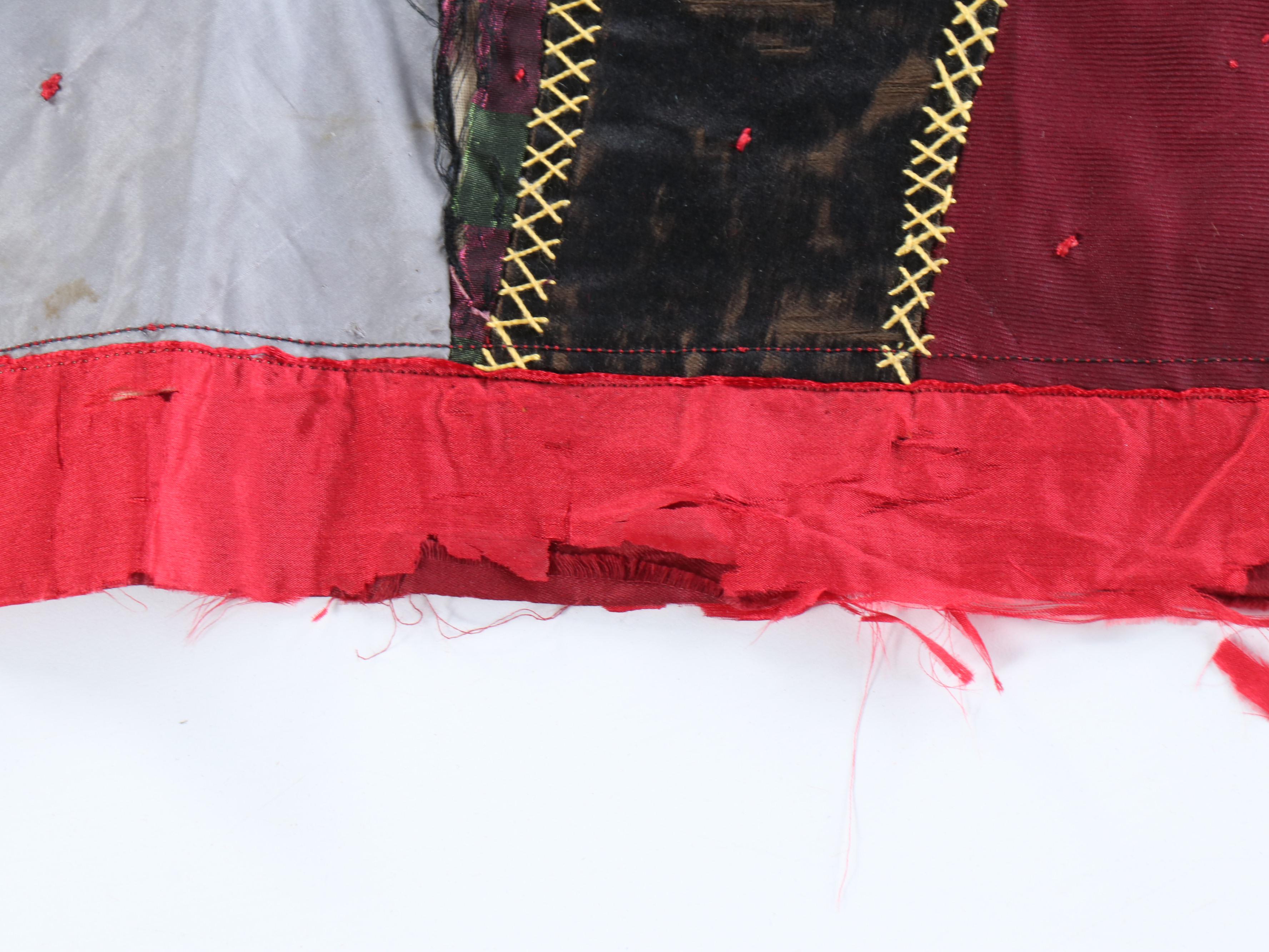 Victorian Handmade Crazy Quilt with Herringbone Stitch