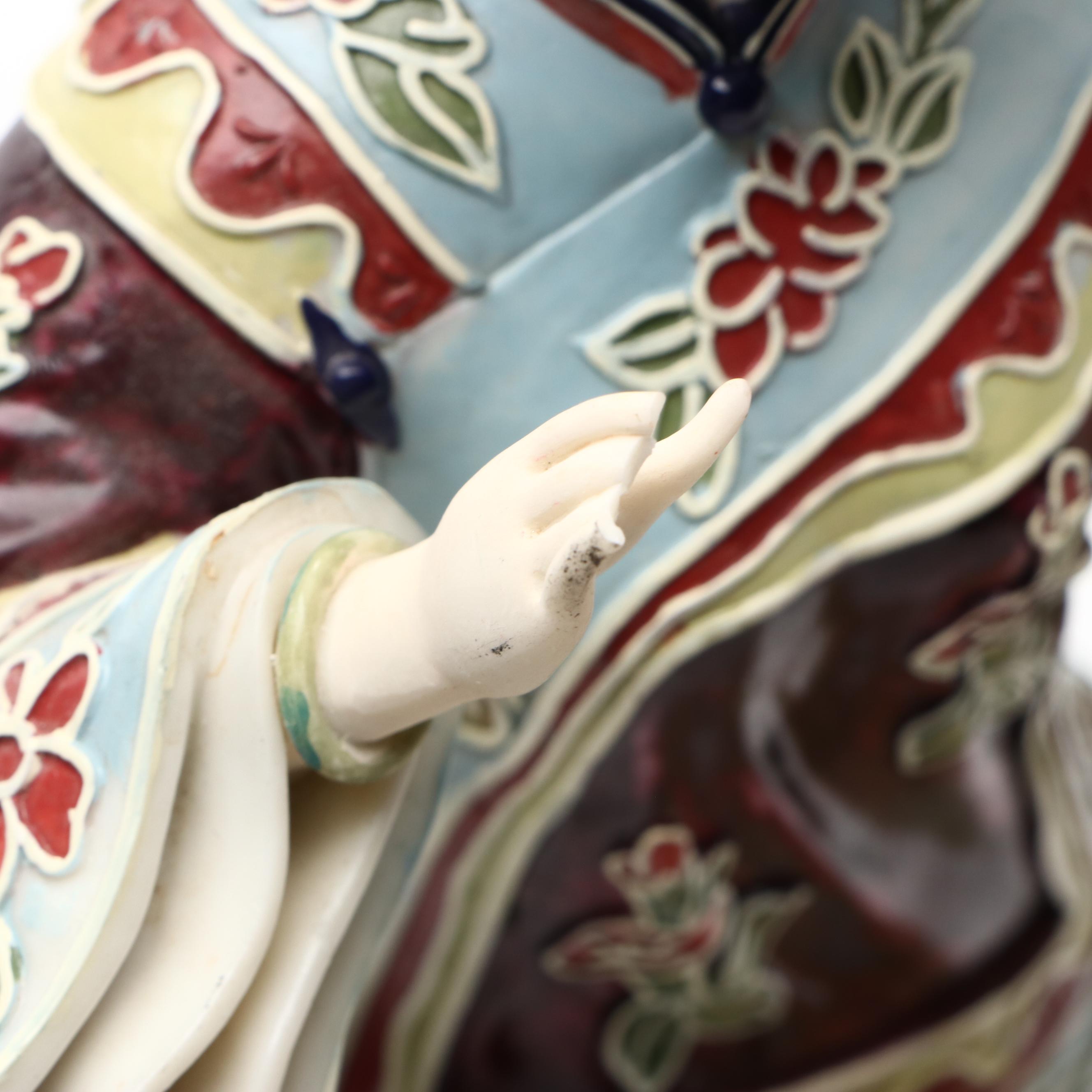 Chinese Famille Rose Style Figurine with Wooden Box