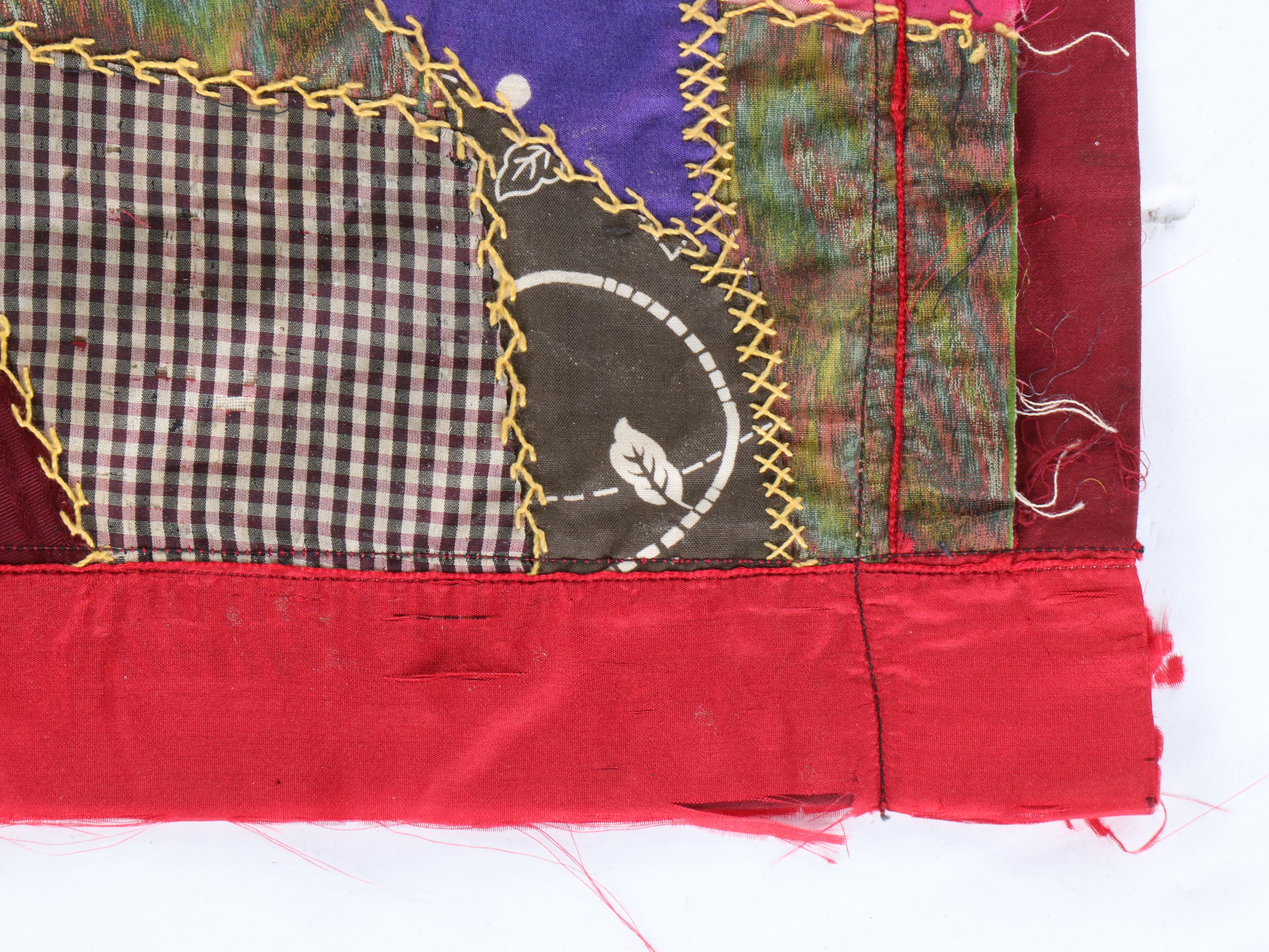 Victorian Handmade Crazy Quilt with Herringbone Stitch