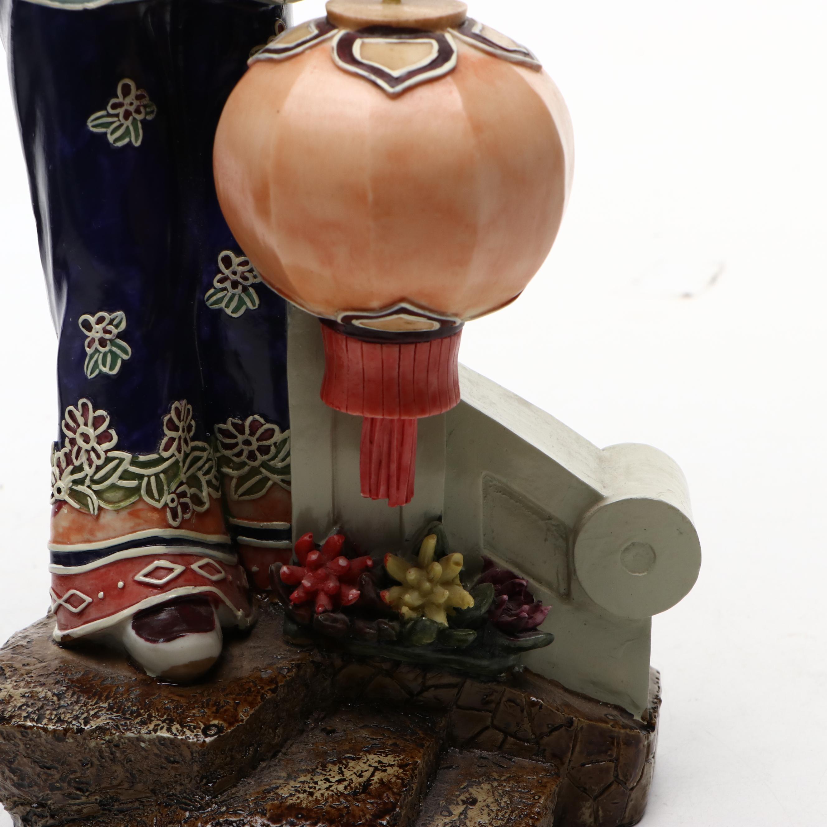 Chinese Famille Rose Style Figurine with Wooden Box