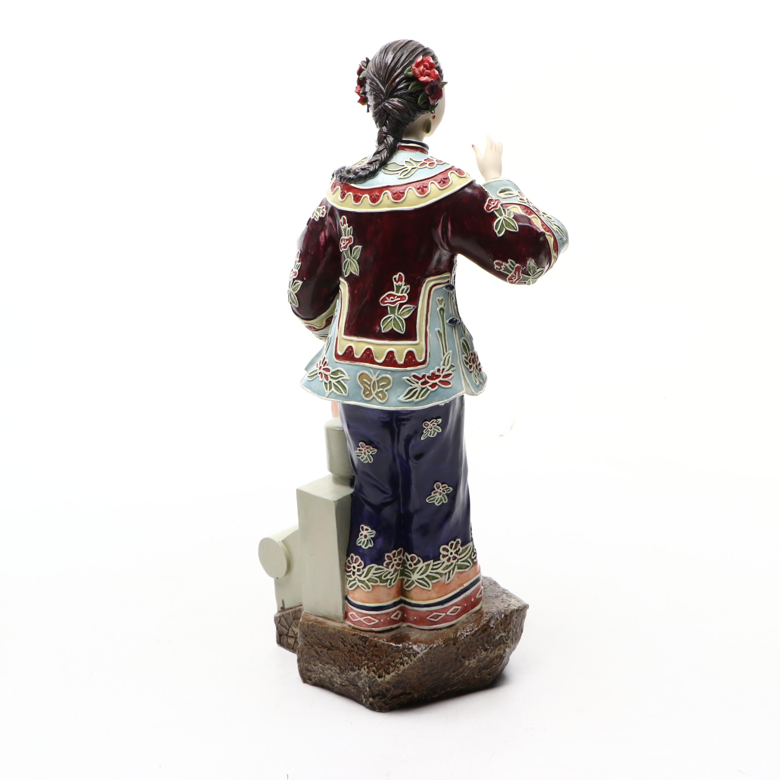 Chinese Famille Rose Style Figurine with Wooden Box