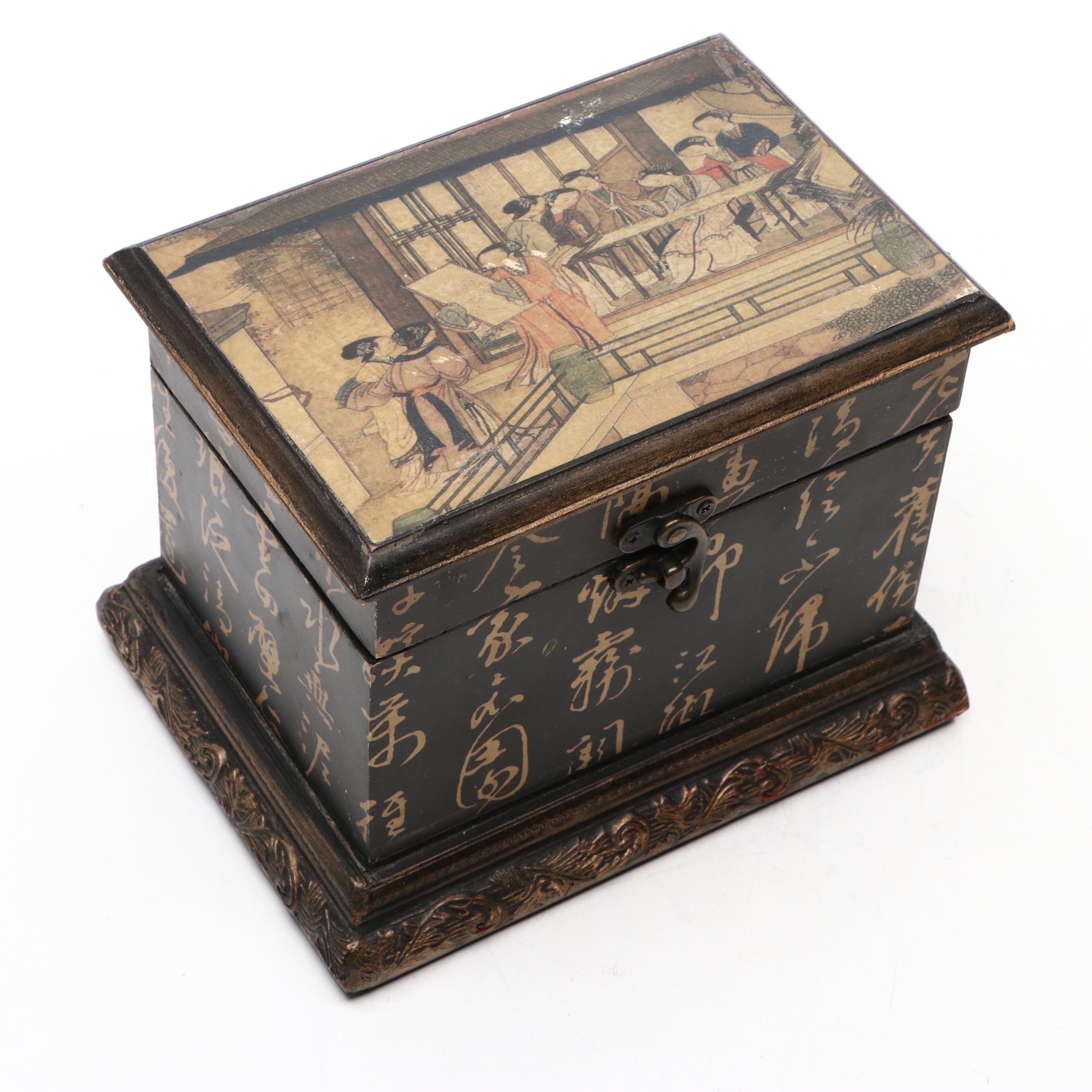 Chinese Famille Rose Style Figurine with Wooden Box