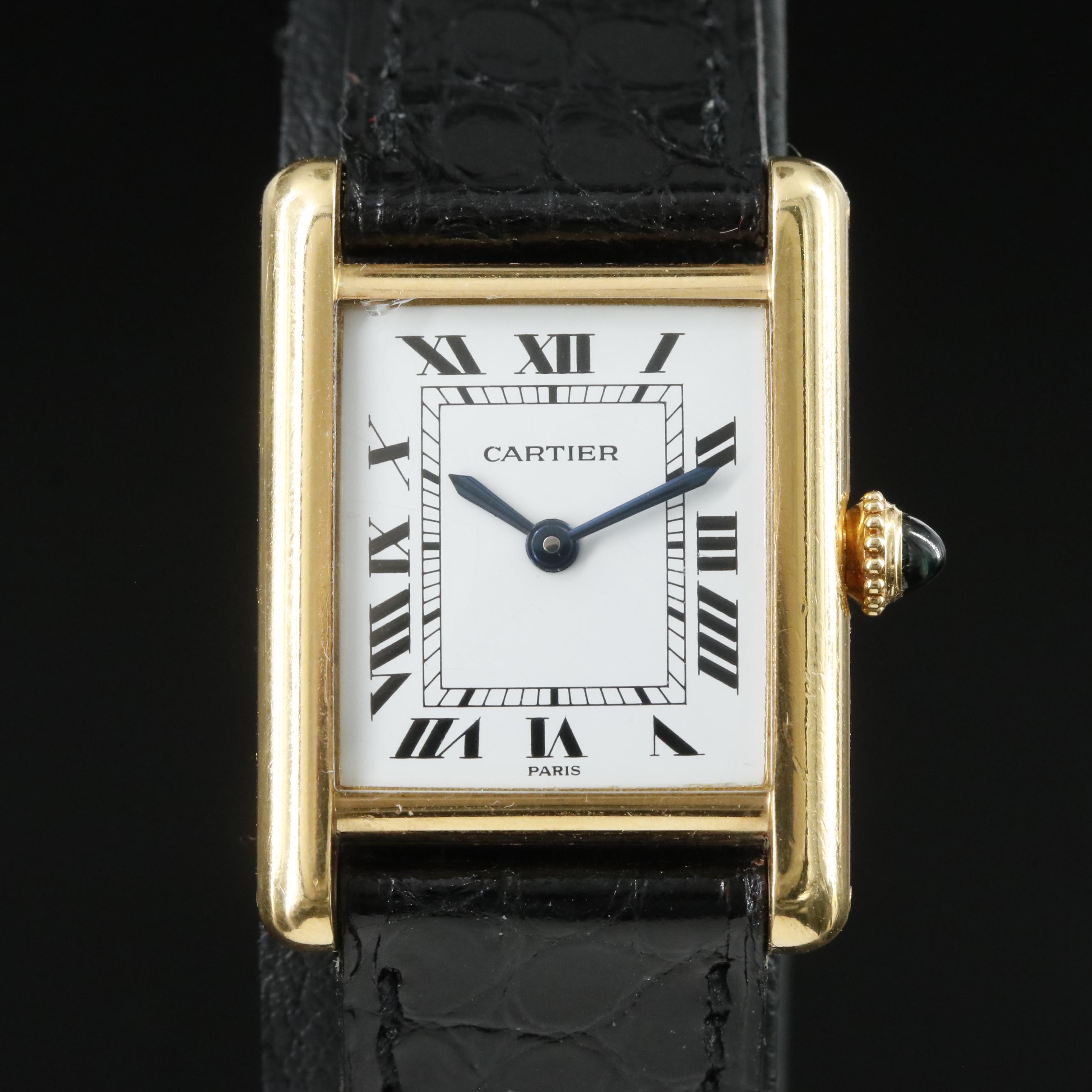 18K Cartier Tank Louis Cartier Stem Wind Watch