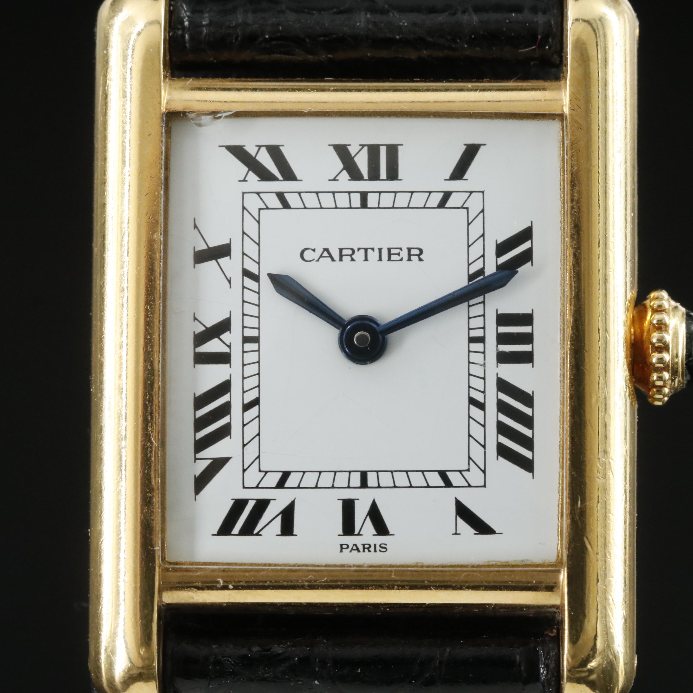 18K Cartier Tank Louis Cartier Stem Wind Watch