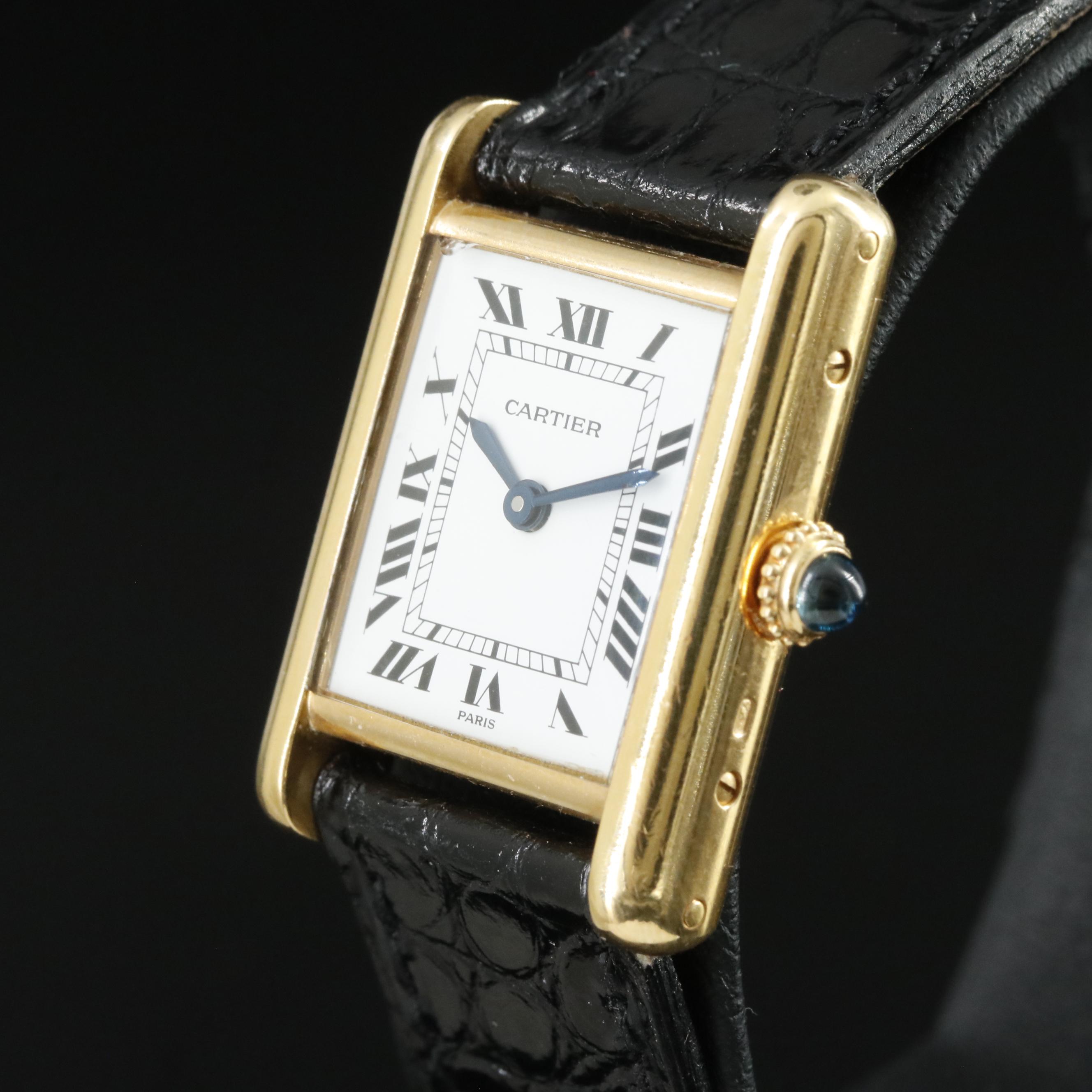 18K Cartier Tank Louis Cartier Stem Wind Watch