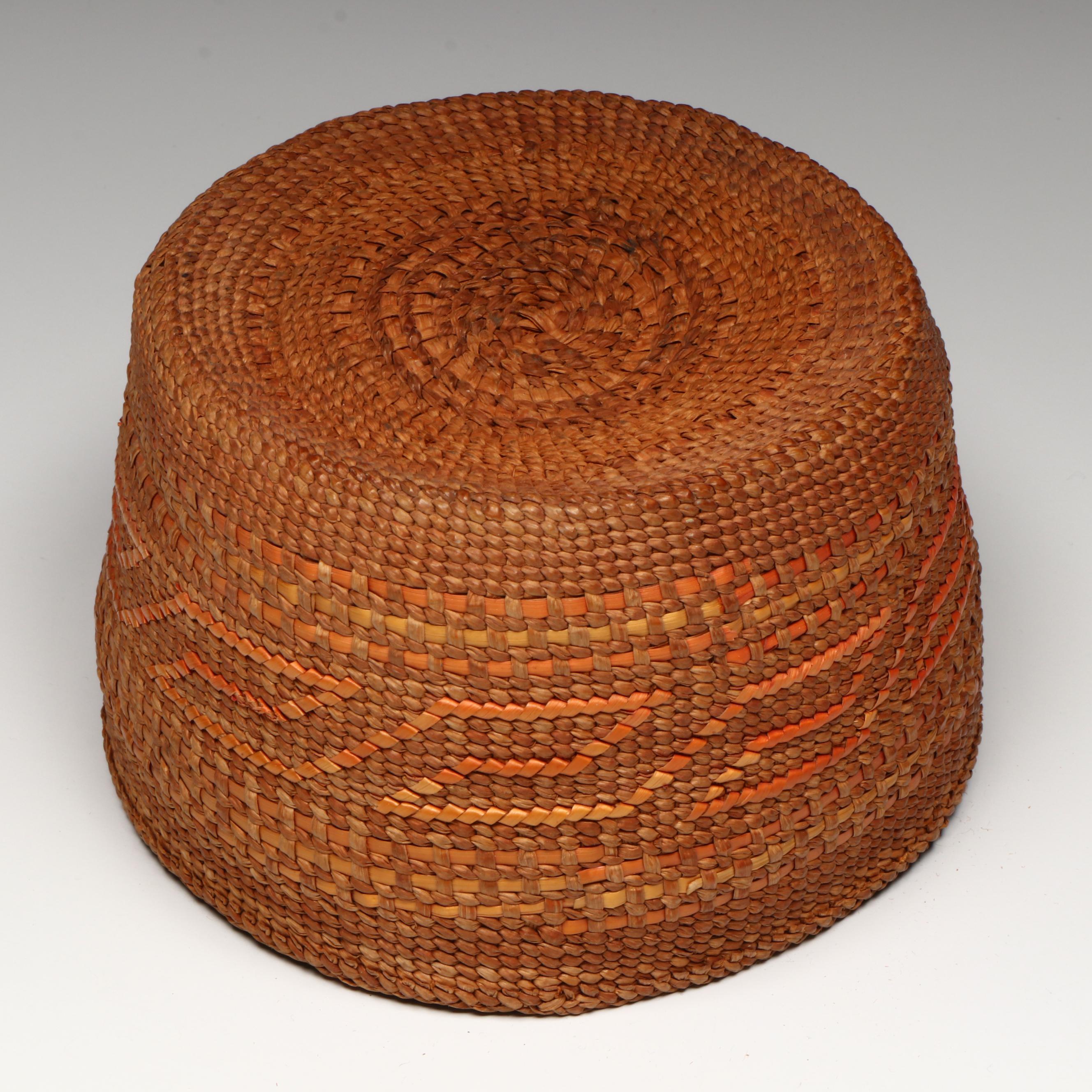 Indigenous Pacific Northwest Coast Polychromed Plaited Cedar Bark Basket