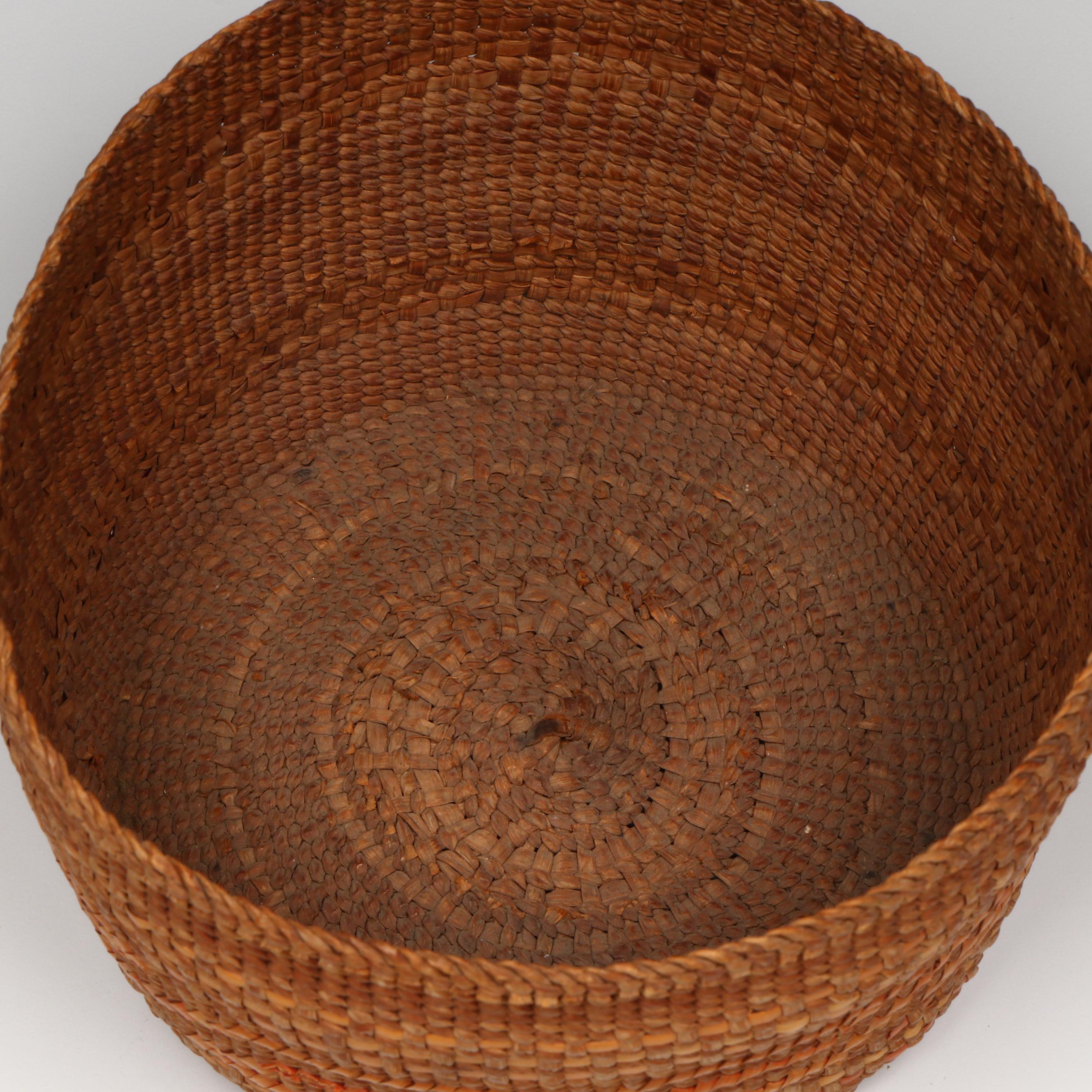 Indigenous Pacific Northwest Coast Polychromed Plaited Cedar Bark Basket