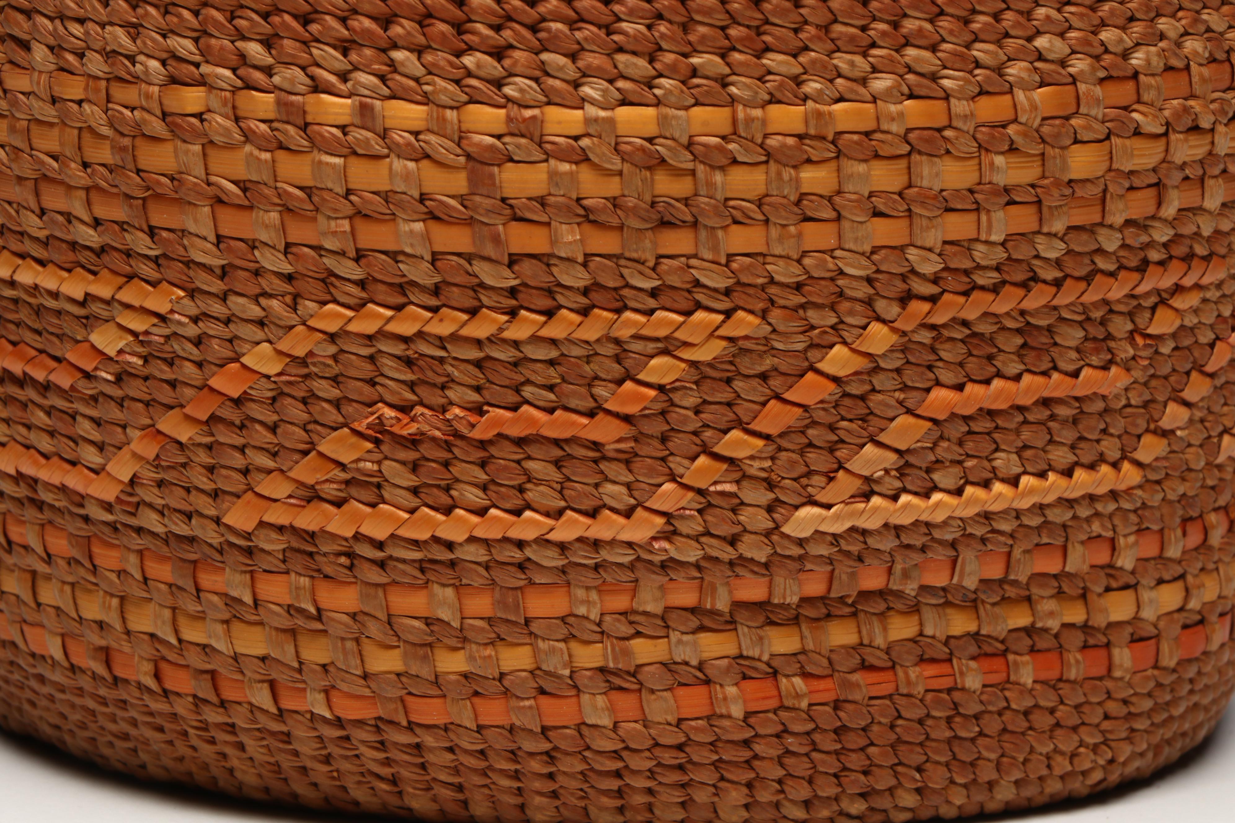 Indigenous Pacific Northwest Coast Polychromed Plaited Cedar Bark Basket