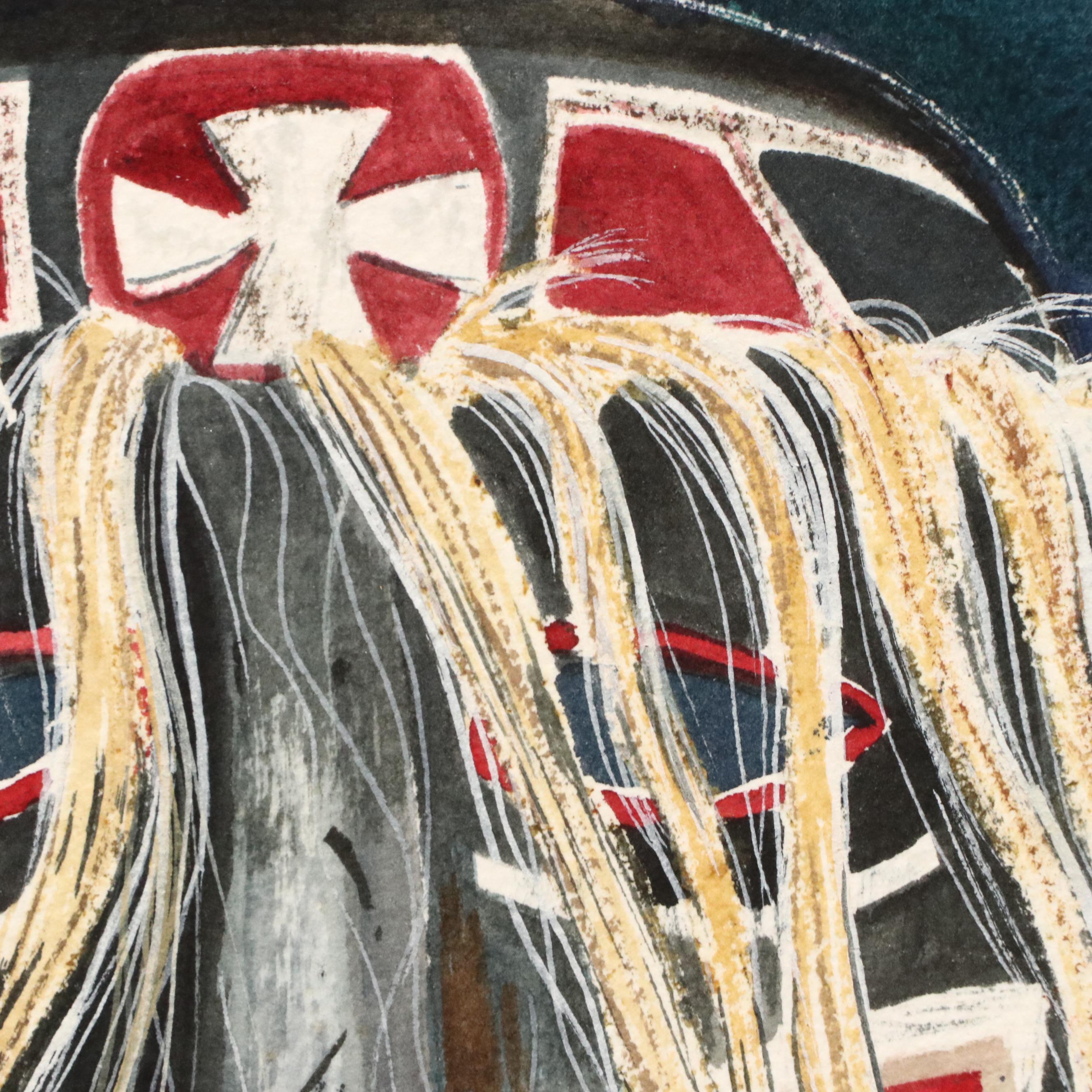 Rita Joyce Watercolor Painting of Two Pascola Masks, Late 20th Century