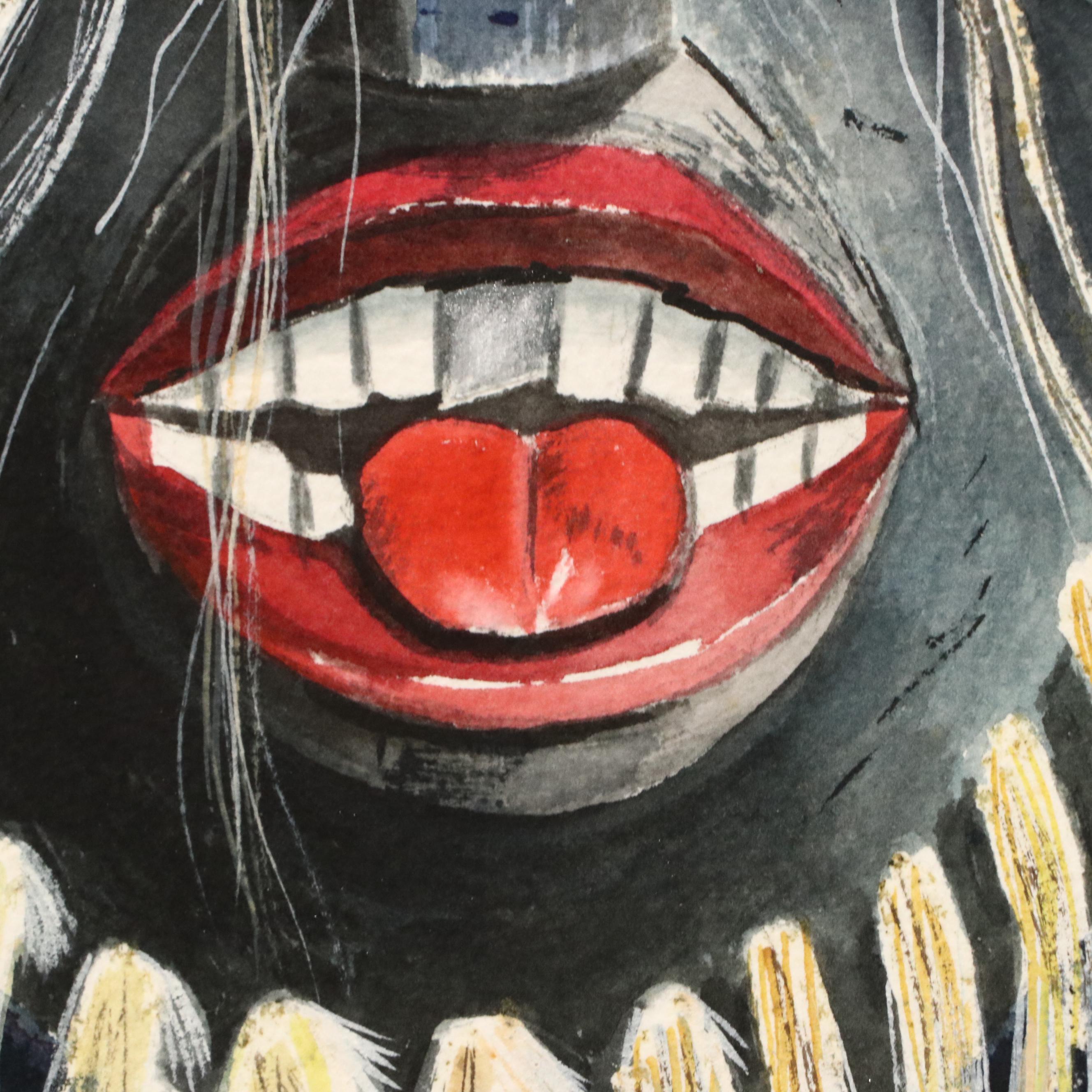 Rita Joyce Watercolor Painting of Two Pascola Masks, Late 20th Century