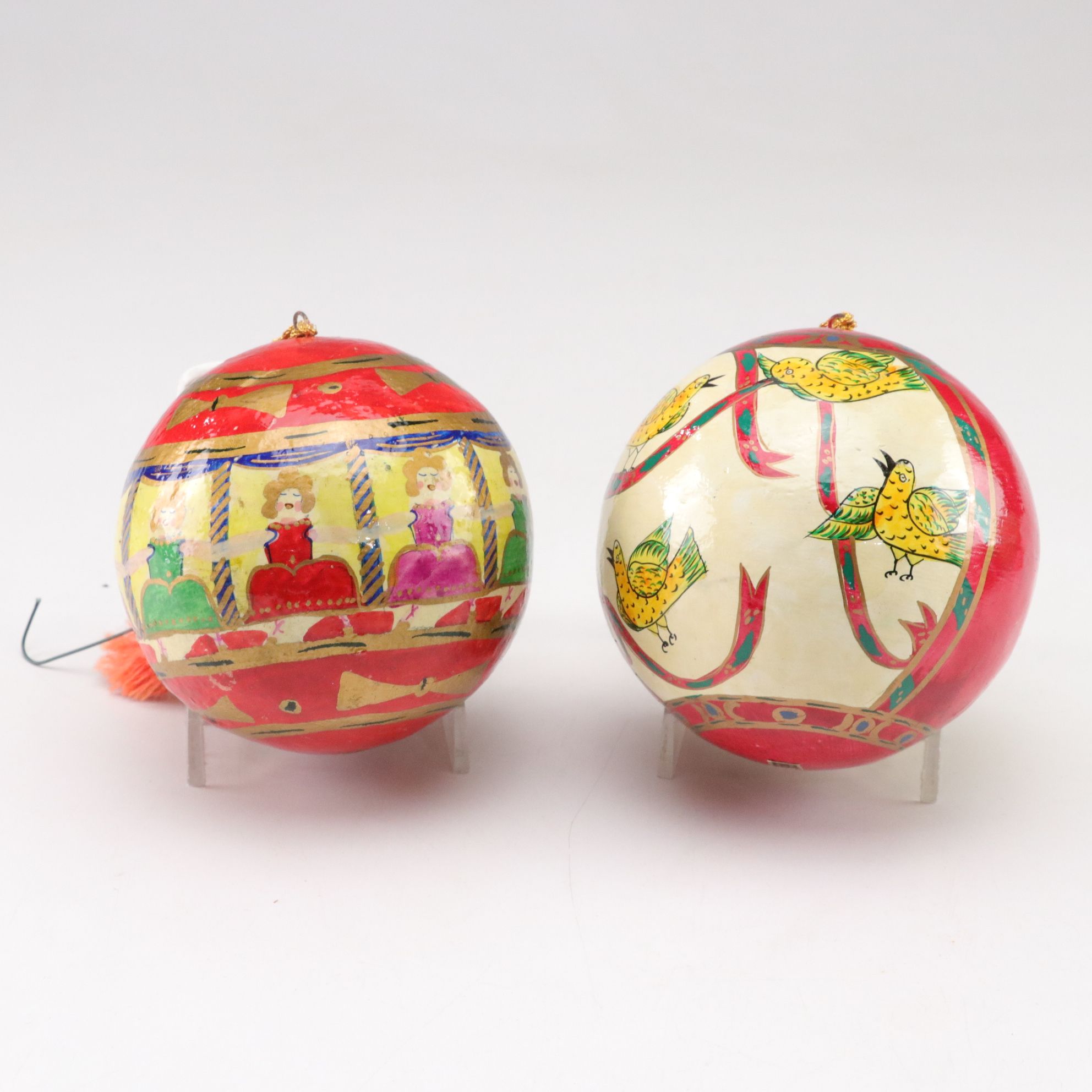 Seven Indian Hand-Painted Christmas Ball Ornaments