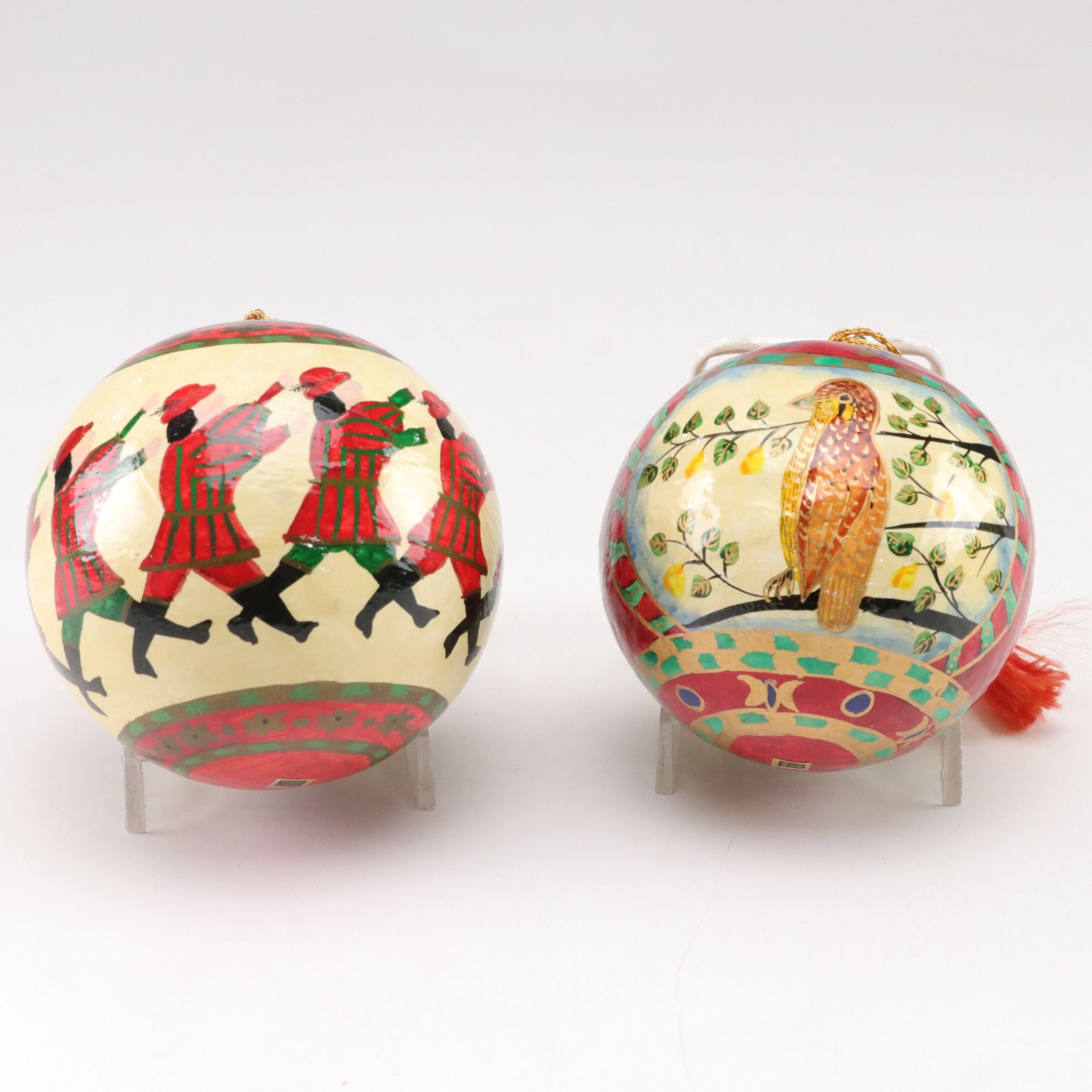 Seven Indian Hand-Painted Christmas Ball Ornaments