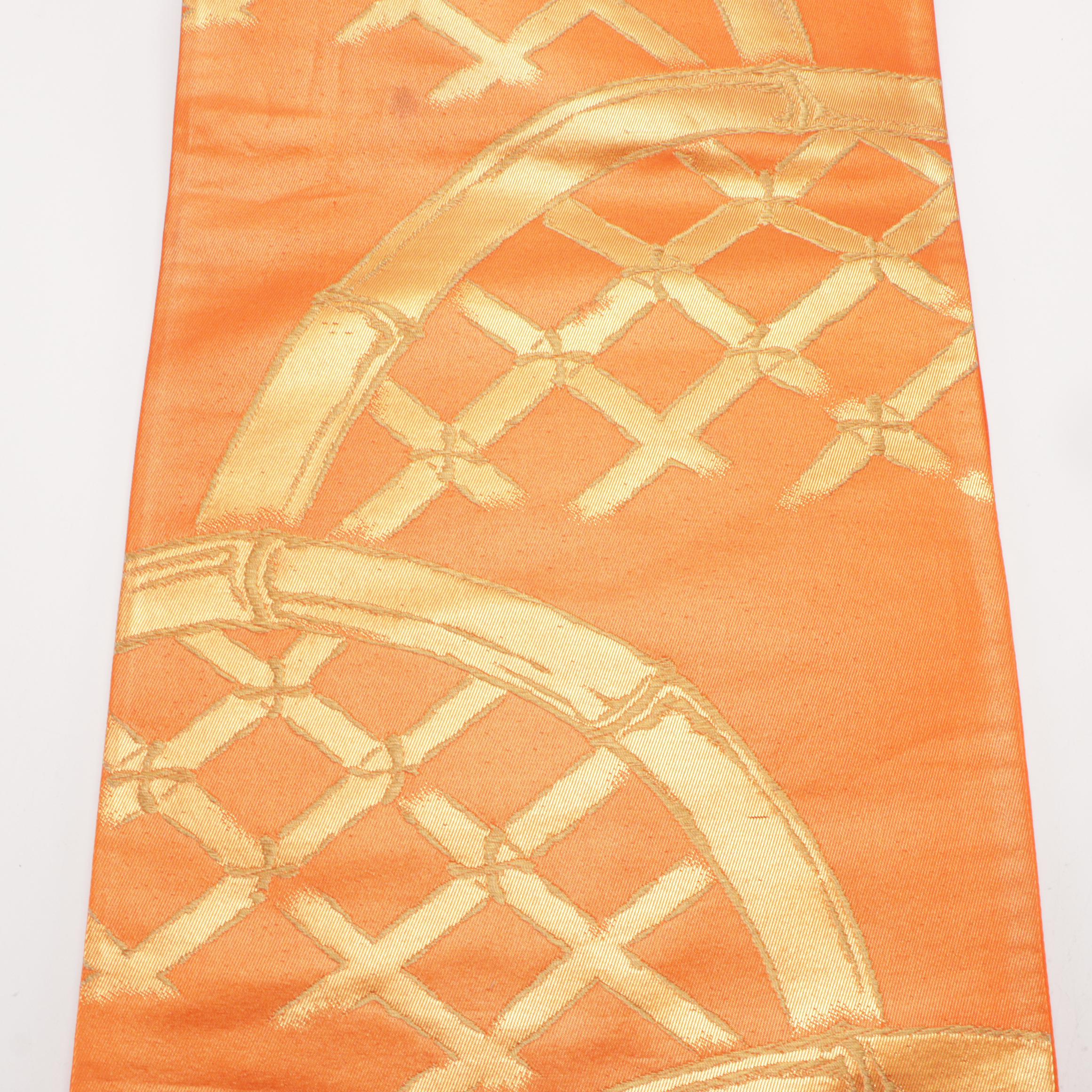 Japanese Rokutsu Fukuro Obi in Metallic Embroidered Silk