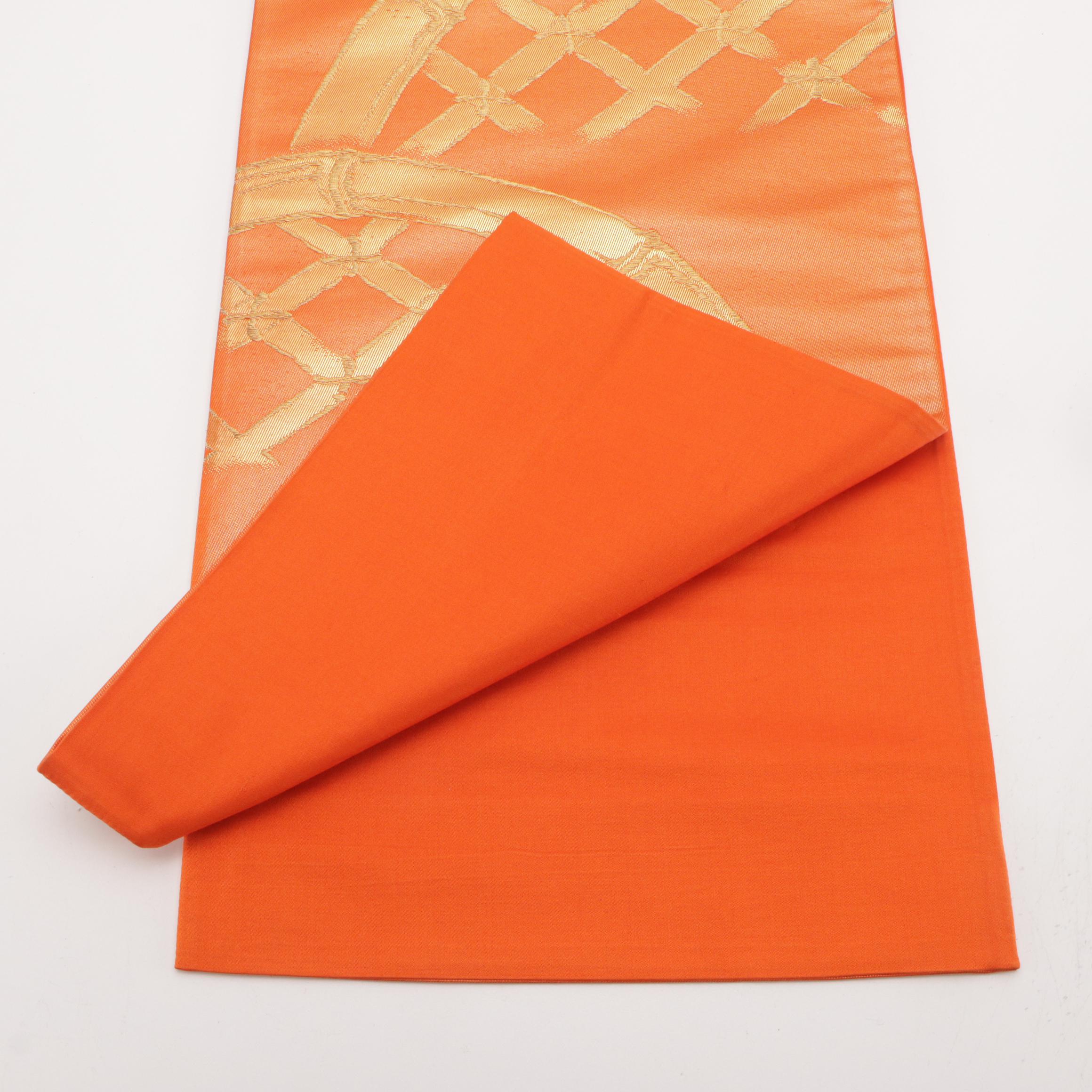 Japanese Rokutsu Fukuro Obi in Metallic Embroidered Silk