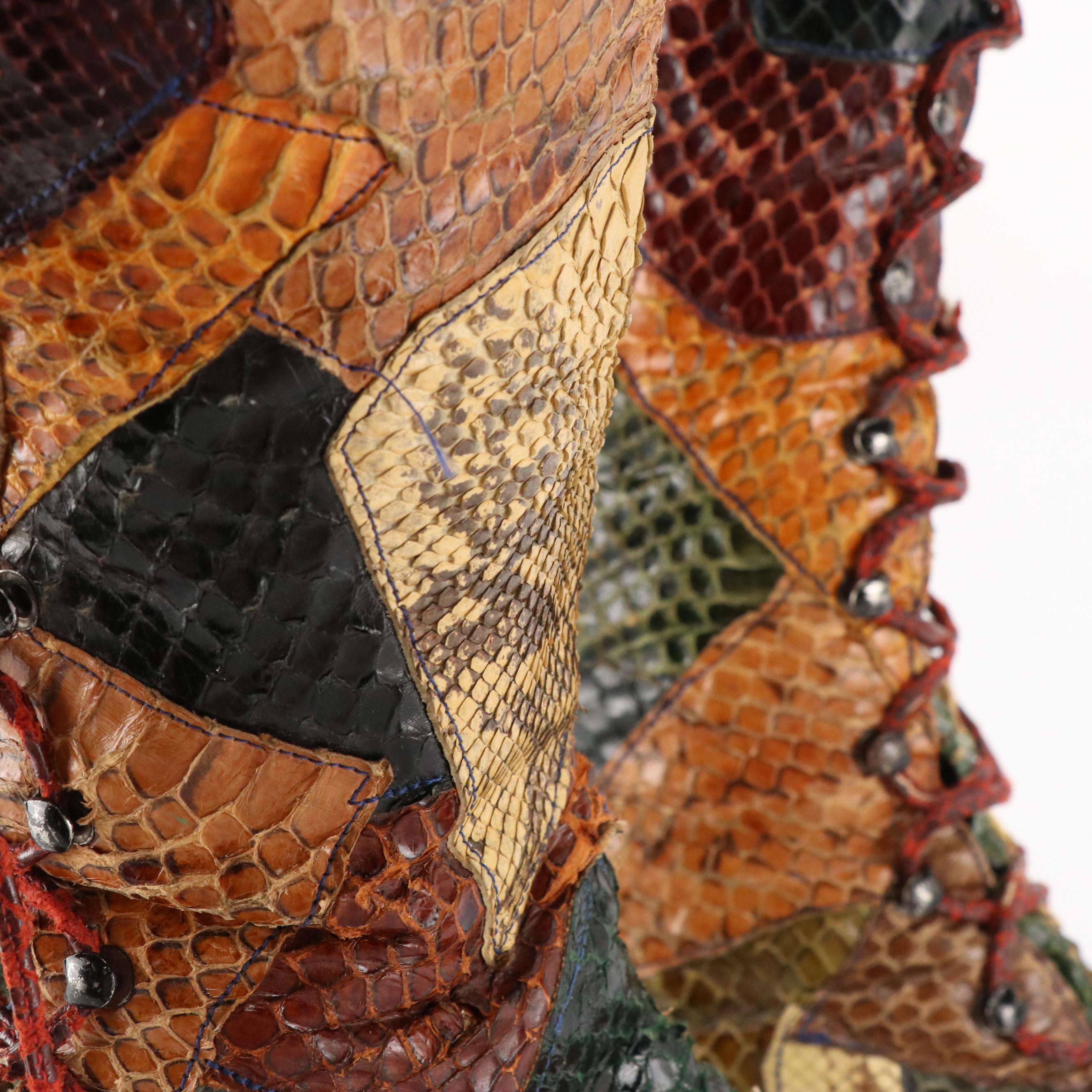 Patchwork Python and Snakeskin Leather Lace-Up Platform Knee-High Boots